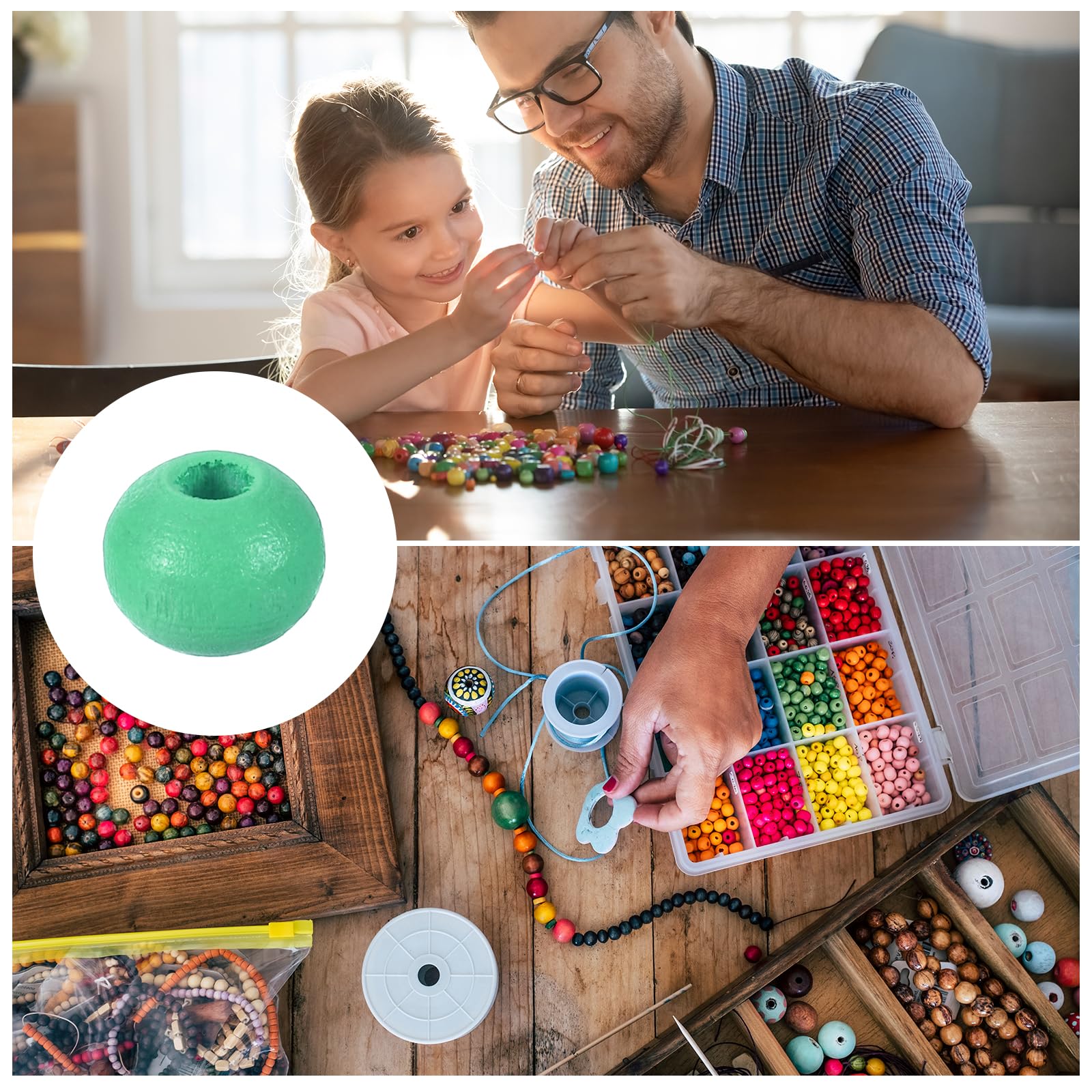 METALLIXITY Colorful Wooden Beads (8mm/ 0.31") 300Pcs, Wood Round Ball Spacer Loose Beads - for Home Party Decoration Grass Green - Image 3