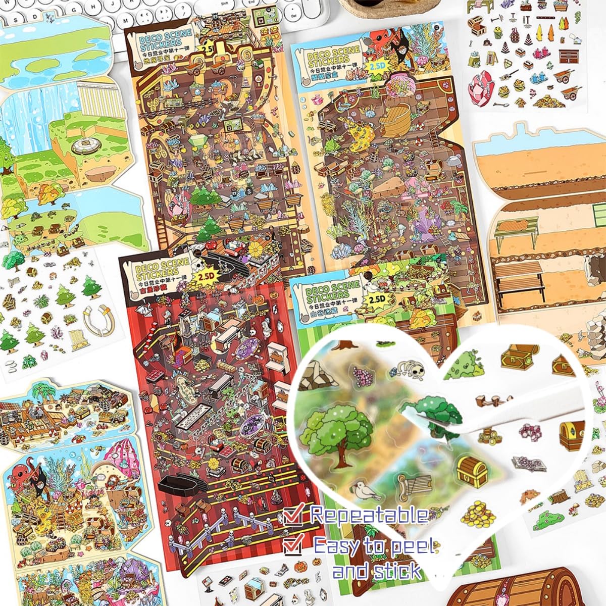 4 Sets Large Size 3D Miniature Scene Stickers,DIY House Sticker Therapy for Adult Cute 3D Cartoon Sticker Scenes for Adult Relief Stress Pass The Time - Image 2