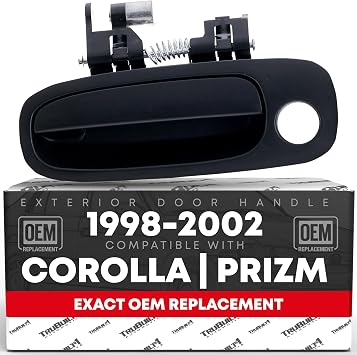 Exterior Front Driver Door Handle Replacement - Compatible with 1998-2002 Toyota Corolla, Chevrolet Prizm - Textured Black, Plastic - OEM 69220-02030, 6922002030, 6921002030, TO1310132, TO1311132