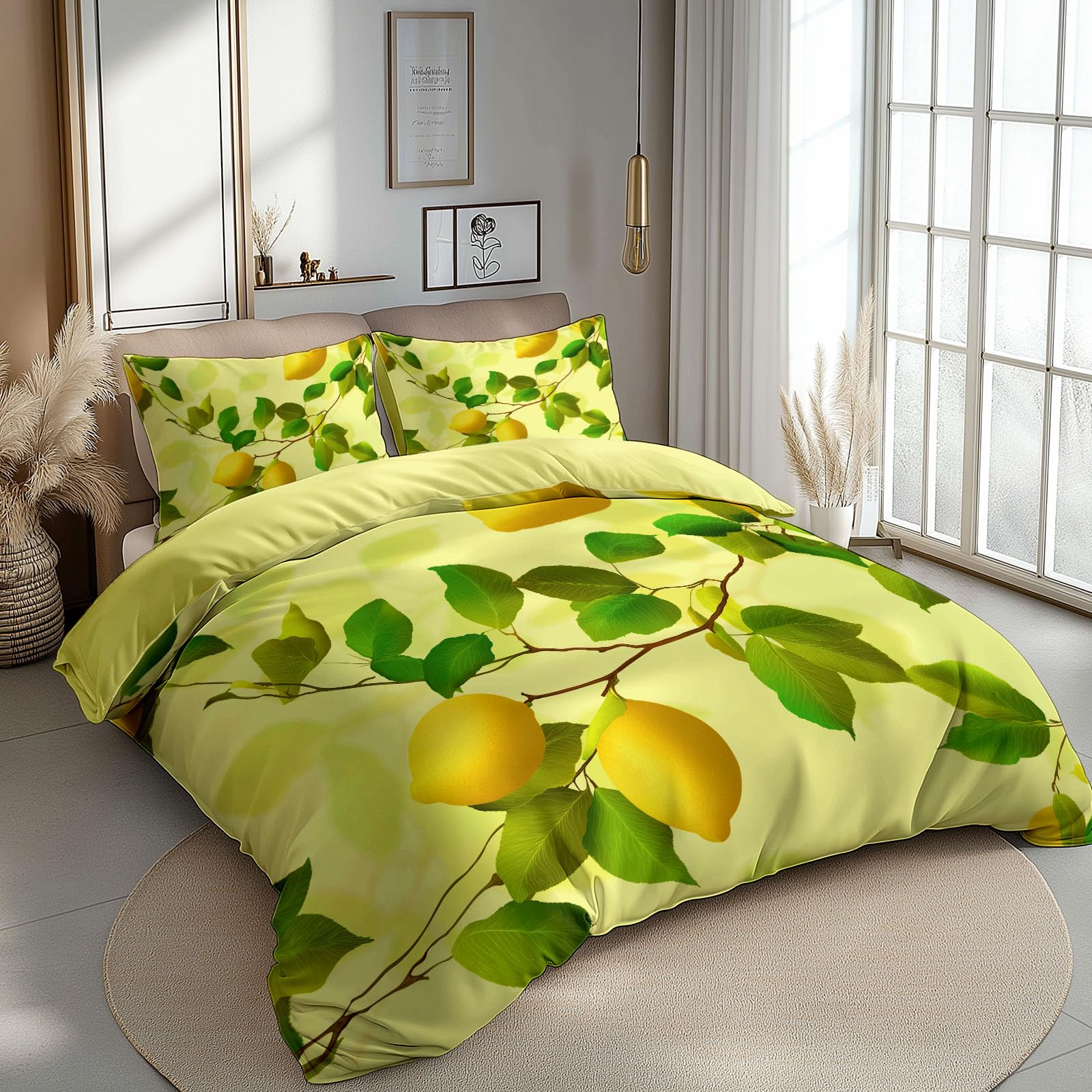 Juego de cama de 155 x 220 cm con funda de almohada, diseño de limón