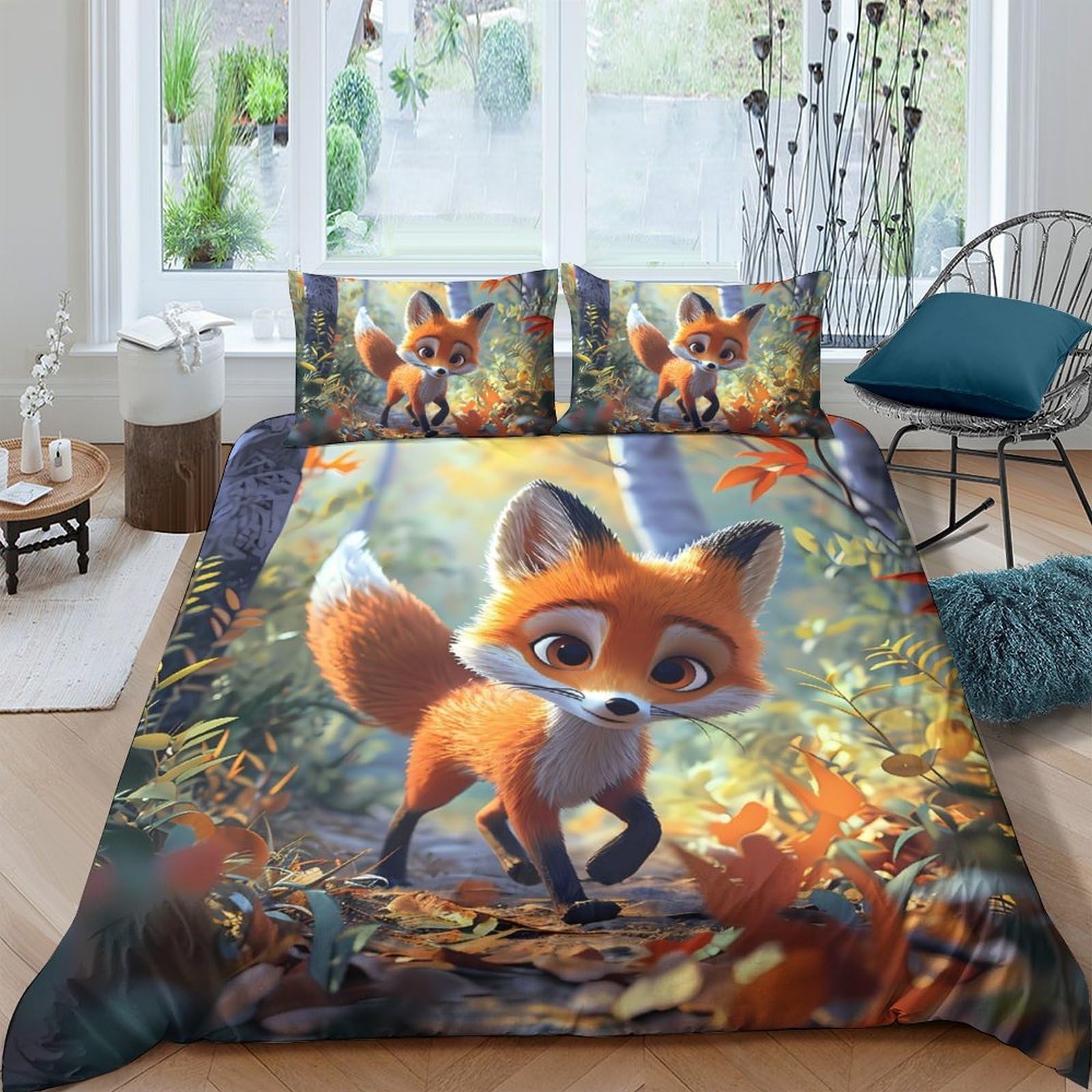 Ctjqhvkz Style-2 3D Printed Forest Fox Fitted Sheet Microfiber Soft Autumn Woodland Mattress Cover For Bedroom Guest Room Decor Single（135X200cm）
