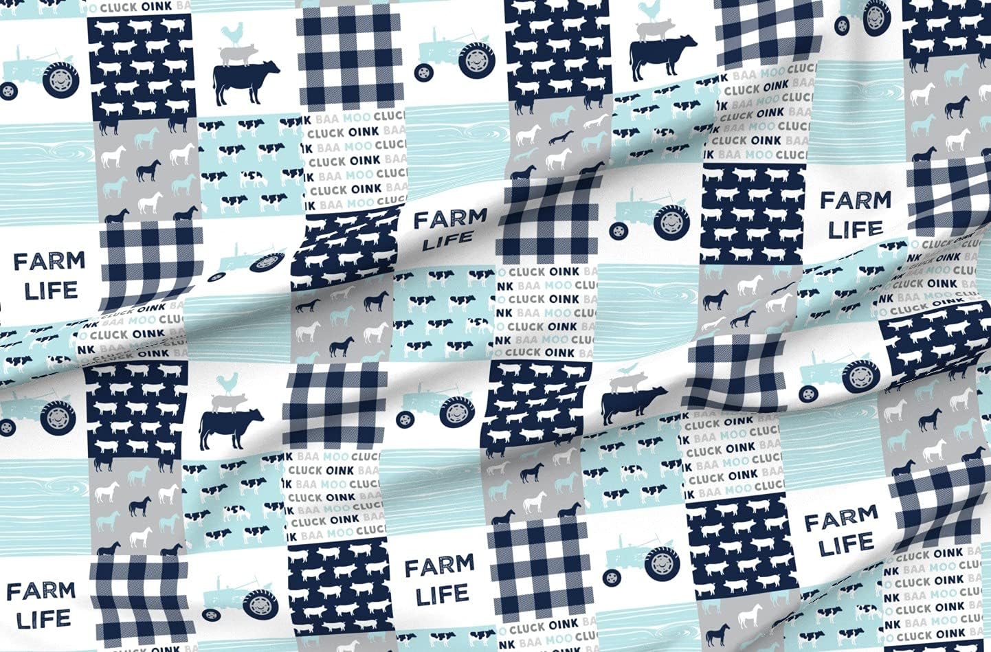 Spoonflower Fabric - Farm Life Tractor Baby Boy Patchwork Cow Rooster Printed on Minky Fabric by The Yard - Sewing Baby Blankets Quilt Backing Plush