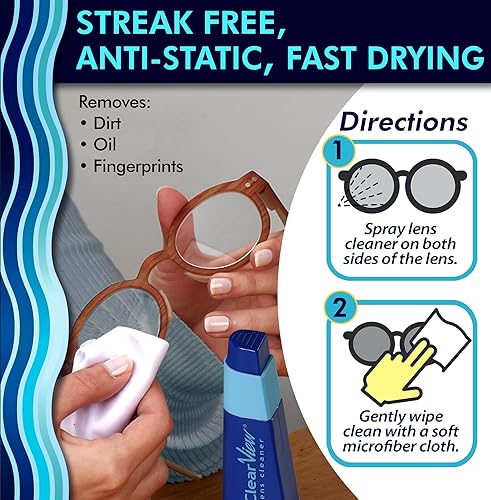 Miniatura 4 de Clear View Kit de limpiador de lentes portátil, tamaño de viaje con solución de limpieza premium, spray recargable + paño de microfibra, seguro para