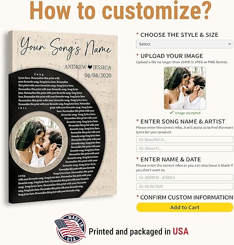 Vista 67 de VICILO Póster de letras de canciones personalizadas, enmarcado, lienzo personalizado, arte de pared, regalos para el día de San Valentín para él