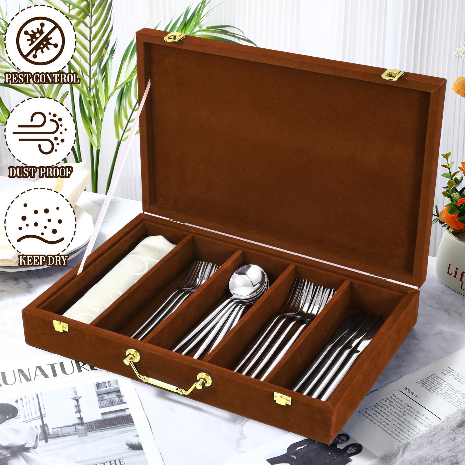 Pickmesh Besteck-Aufbewahrungsbox mit Deckel, Kaffee, 1 Schicht