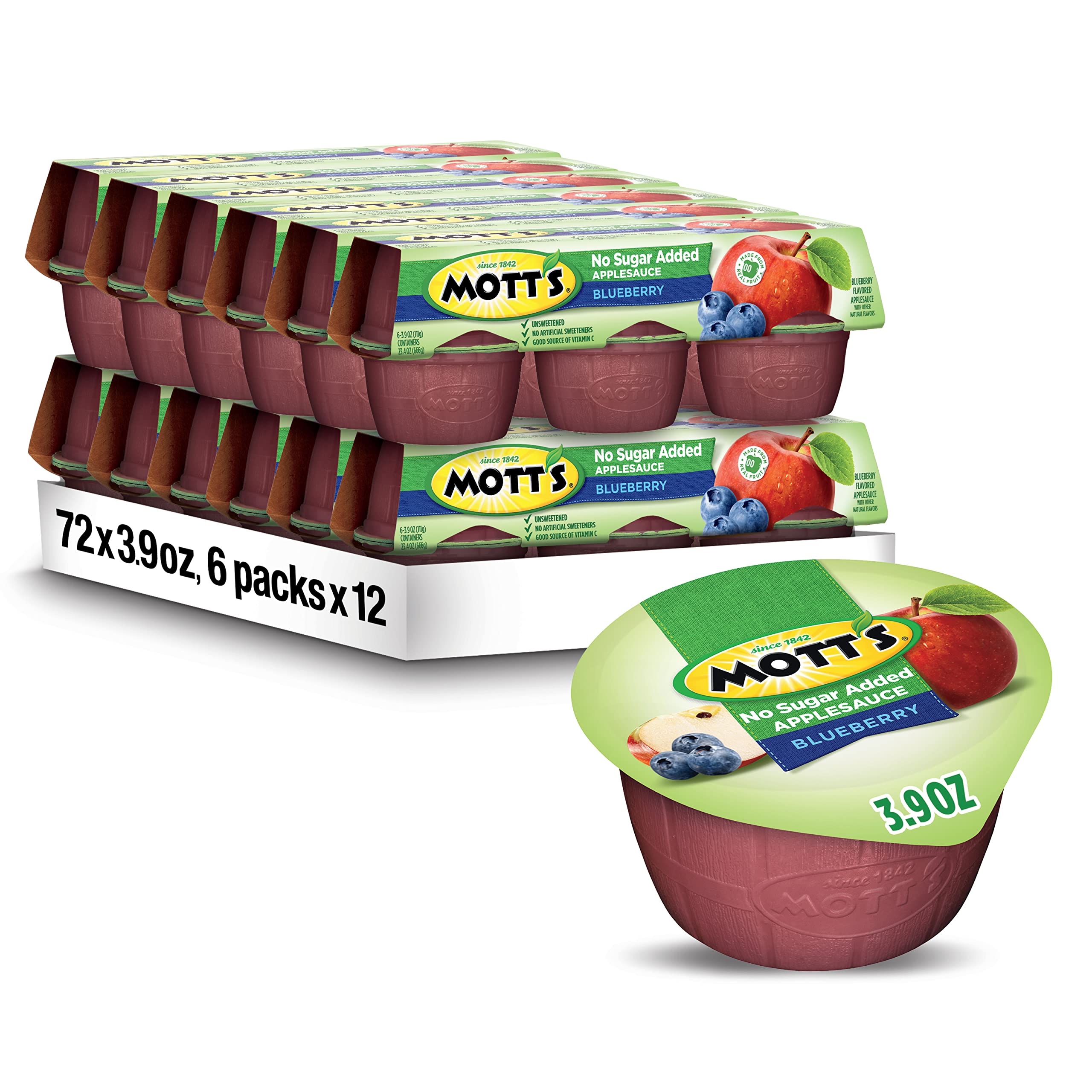 Photo 1 of **Exp 6/20/24**
Mott's No Sugar Added Blueberry Applesauce, 3.9 Oz Cups, 72 Count (12 Packs Of 6), Good Source Of Vitamin C, No Artificial Flavors Blueberry 3.9 Ounce (Pack of 72)