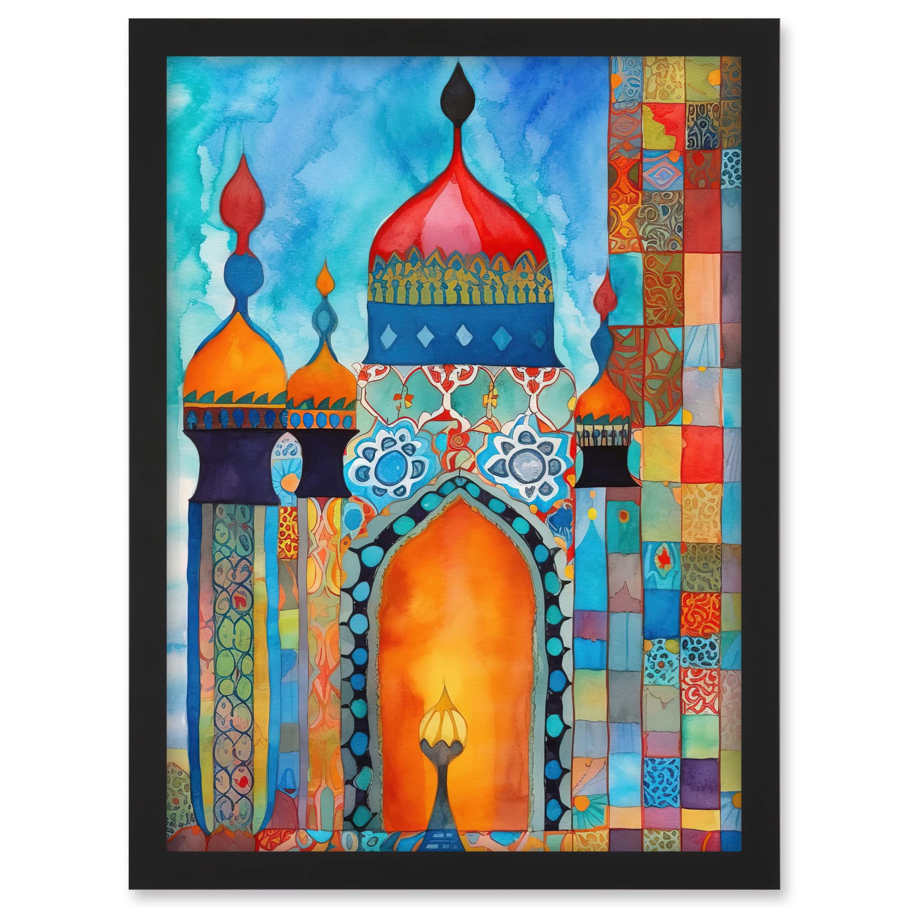 Artery8 Abstract Islamic Mosque Entrance Prayer Folk Art Artwork Framed A3 Wall Art Print