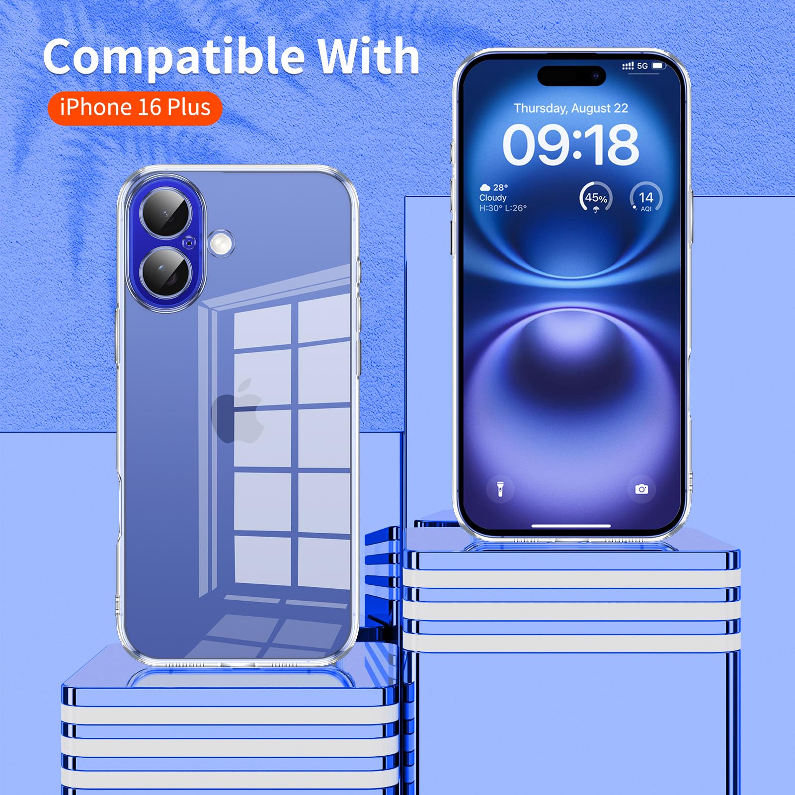 Phoona Cover per iPhone 16 Plus Custodia con 2 Pezzi Pellicola Vetro Temperato,Ultra Sottile Trasparente Silicone Protettiva Case per iPhone 16 Plus Sottile Morbida Antiurto Cover