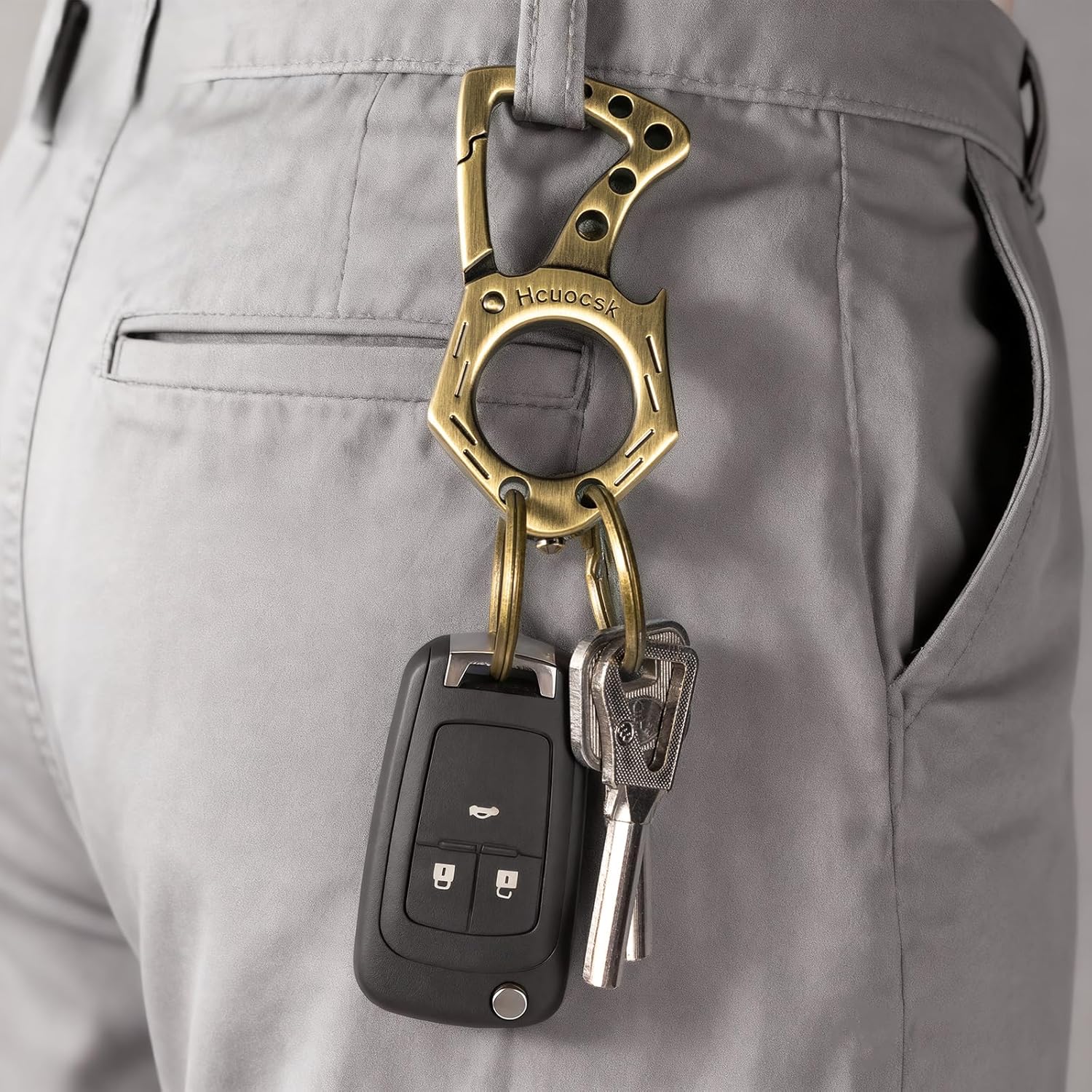 Heavy Duty Key chain Car Key rings Accessories, Carabiner Clip Keychain Bottle Opener, Outdoor Keys Holder for Men and Women (Black+Bronze)