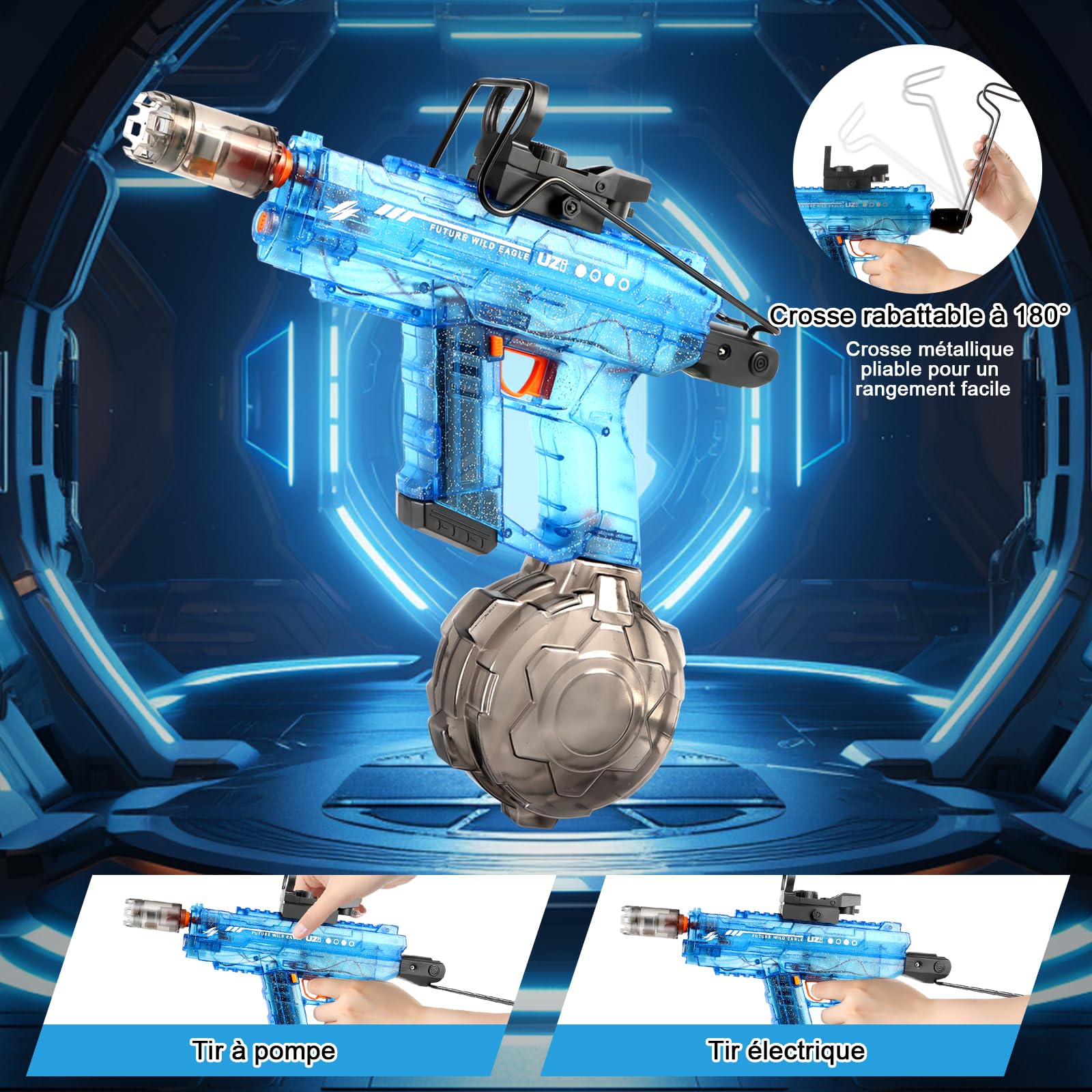 JONRRYIN Pistolet à Eau Électrique, 800ml Pistolet Automatique - Jet 10m, Rechargeable Electric Water Gun avec Flash & Sonores, Jouet Aquatique Étanche Enfants/Adultes Été (Bleu)