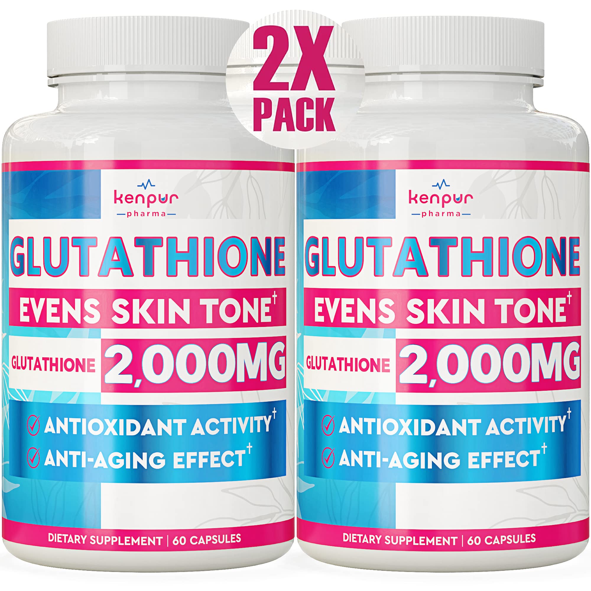 kenpur pharma glutathione 2 Pack) Liposomal Glutathione Supplement - Premium Glutathione Pills for  Dark Spots, Uneven Skin Tone and Elasticity - Anti-Aging 2,000 mg I  Glutathione Liposomal Supplement