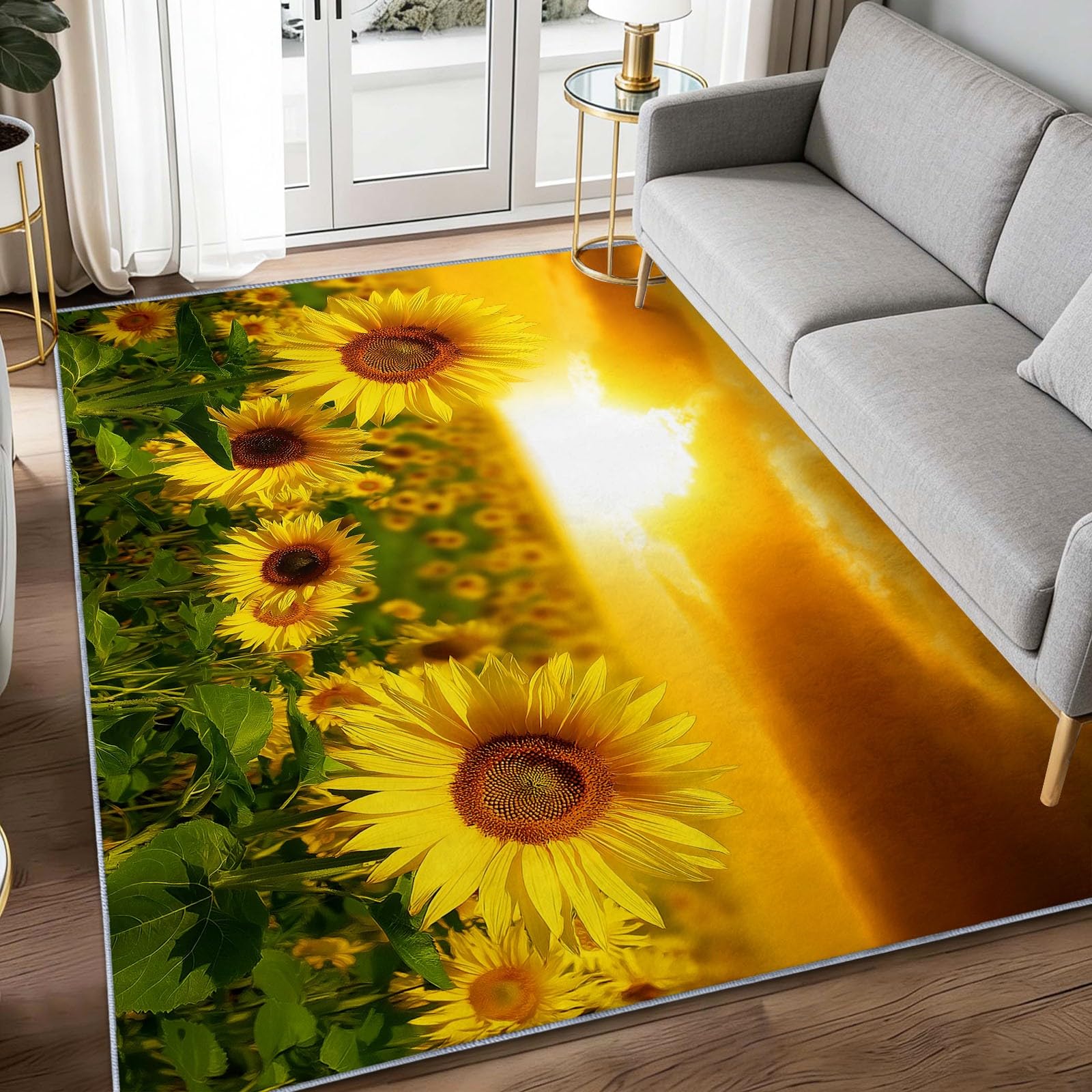Alfombra de salón campo de flores azul acero para crear un oasis en casa