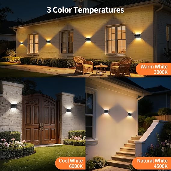 Lightonight Solar Fence Lights Outdoor 4 Pack, 3 Color Temperatures