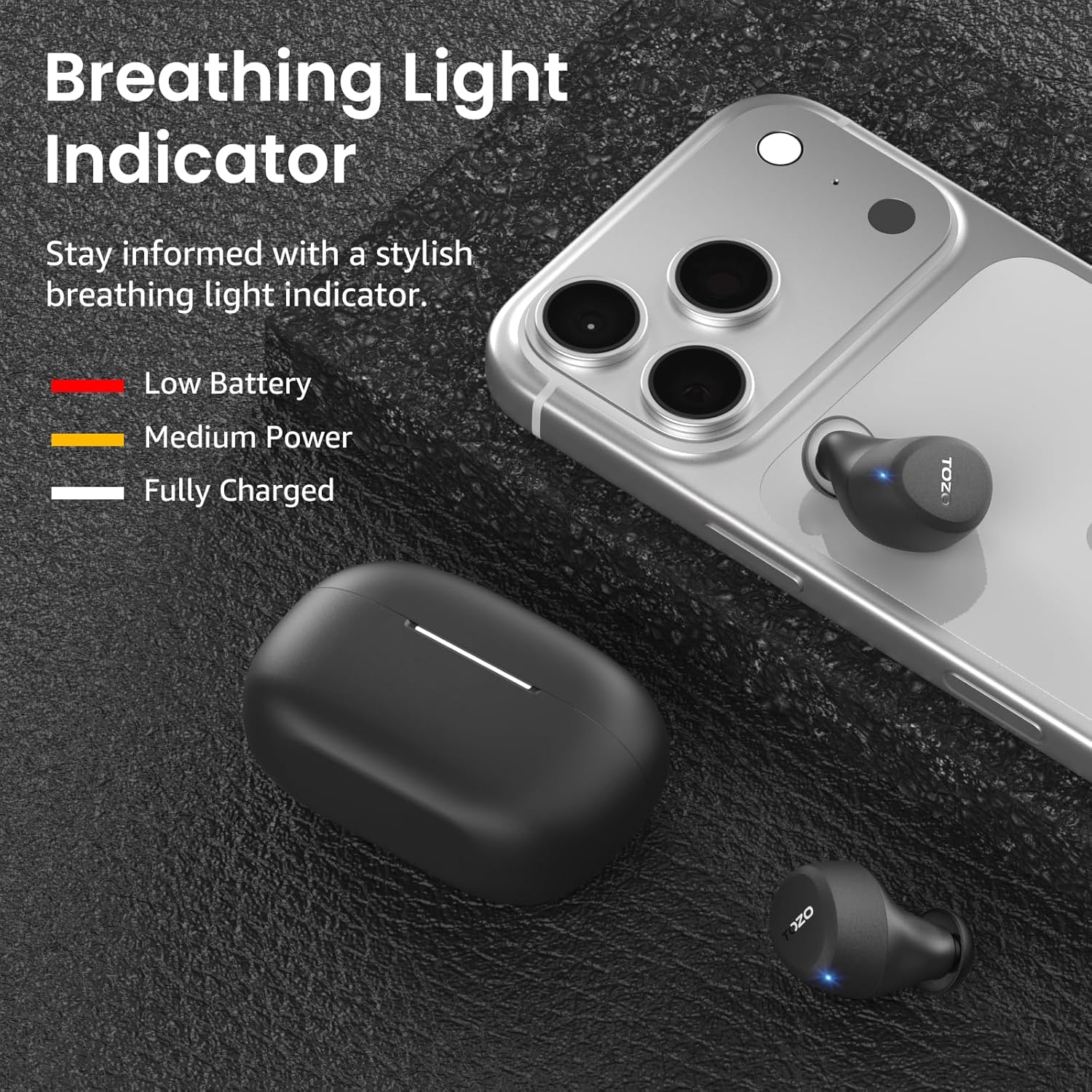 TOZO A1 Wireless Earbuds Bluetooth 5.3 Light Weight in Ear IPX5 Waterproof Headphones 2 Mic for AI Calls, Immersive Premium Sound Bass Headset with Charging Case, 32 Presets EQ Customization via App - Image 6