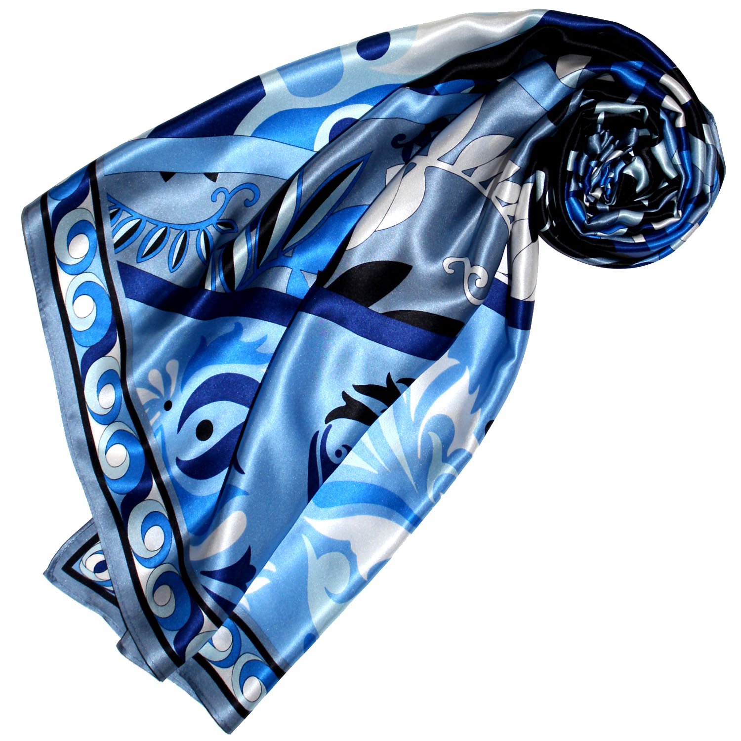 Lorenzo Cana Luxus Seidentuch aufwändig bedrucktes Tuch 100% Seide 90 cm x 90 cm harmonische Blau Farben Damentuch Schaltuch 89156