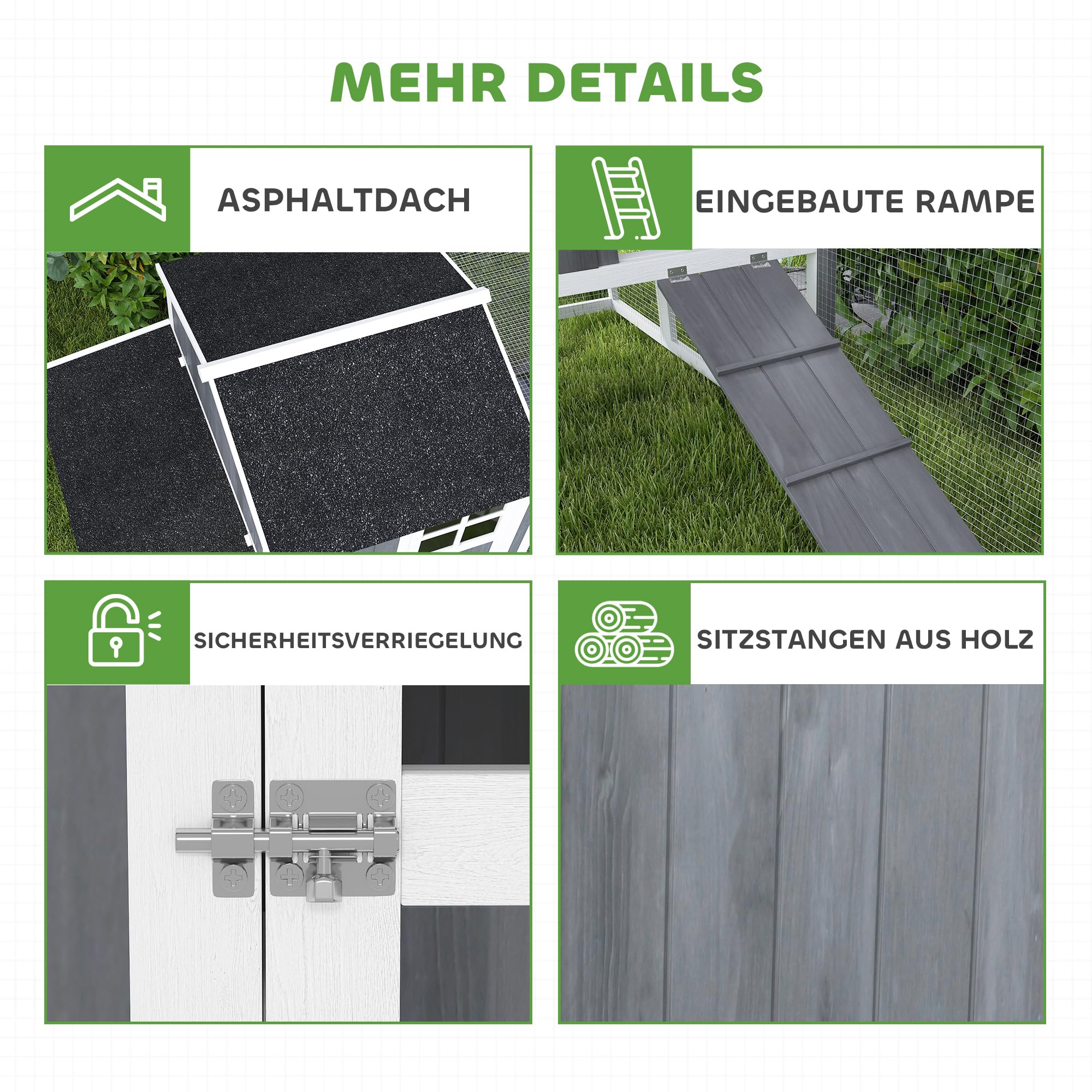 PawHut Kurnik z wybiegiem dla 3-4 kur 236,5x91x114 cm szary