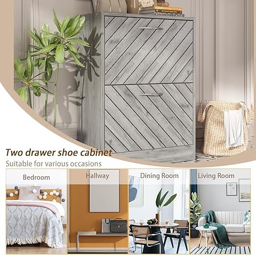 Miniatura 7 de AGOTENI Zapatero con 2 cajones abatibles, organizador de almacenamiento de zapatos con estante de 2 niveles para entrada, organizador de