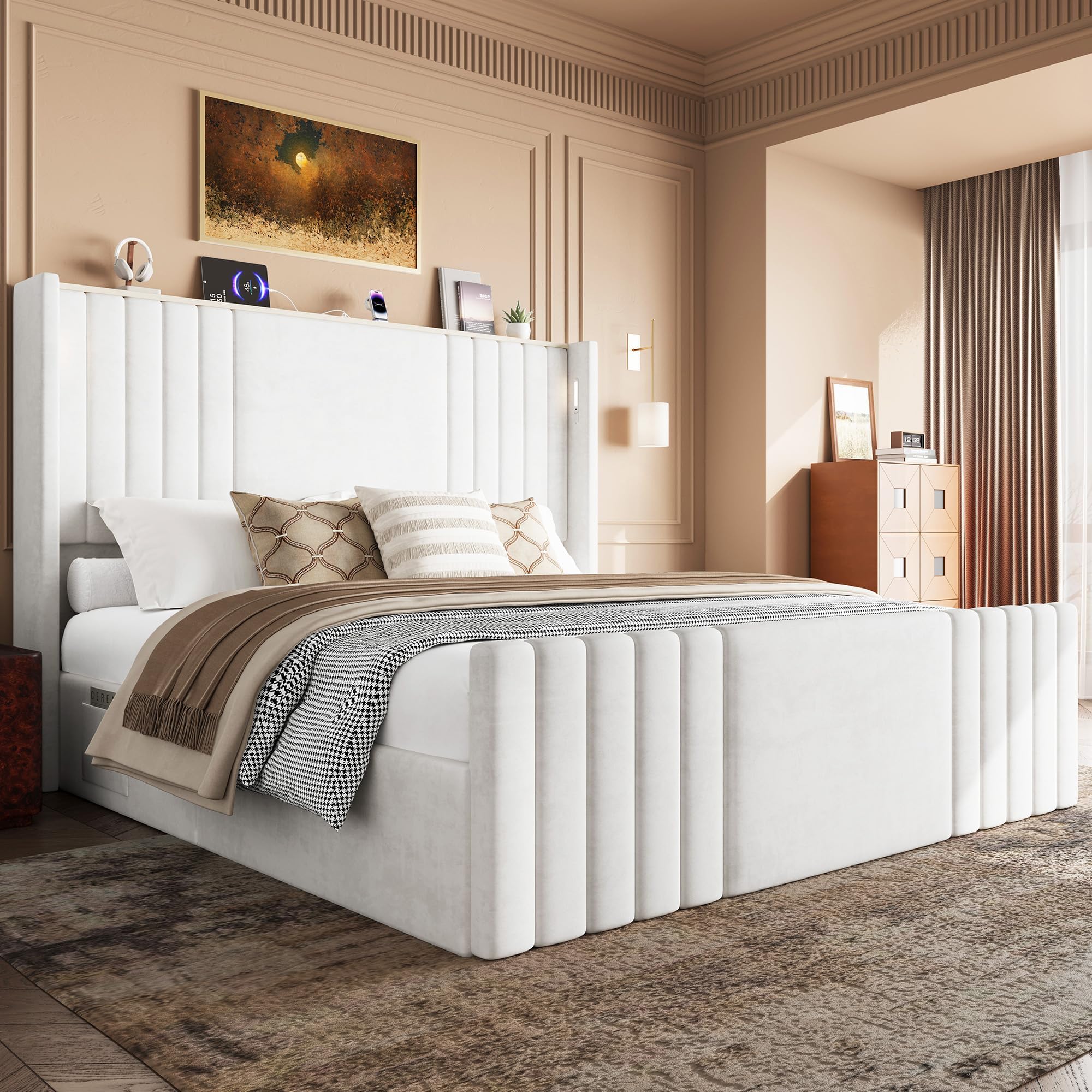 Uteeran Velvet Upholstered Platform Bed