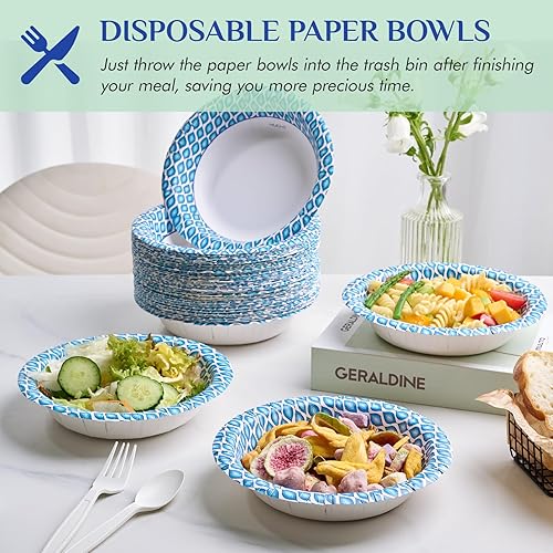 Miniatura 4 de MUCHII Cuencos de papel de 20 onzas, 180 cuencos desechables, cuencos grandes impresos a prueba de remojo para desayuno, almuerzo y cena