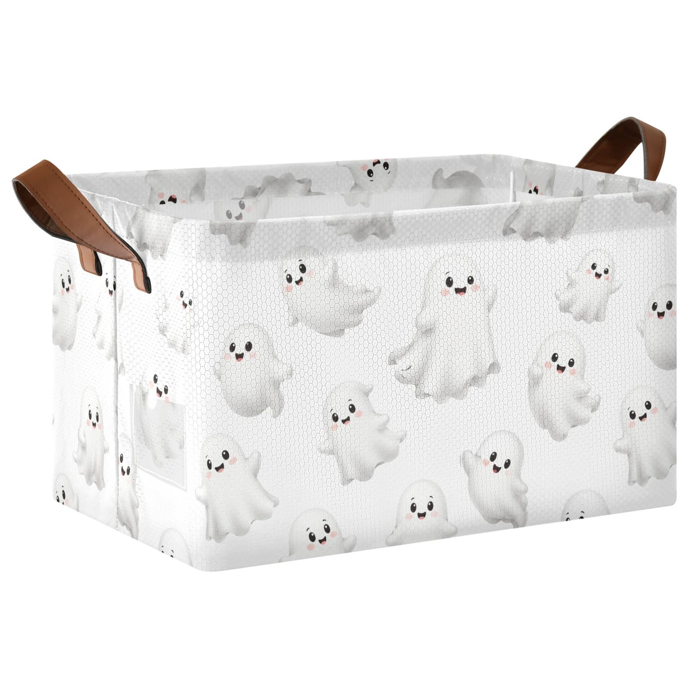 Kutsu Ghosts Foldable Storage Basket Collapsible Bin With Handles For Shelves