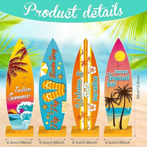 Miniatura 2 de 4 piezas de decoración de mesa de tabla de surf, letreros de playa, letrero de bienvenida al paraíso, centros de mesa de bar tropical, letrero de