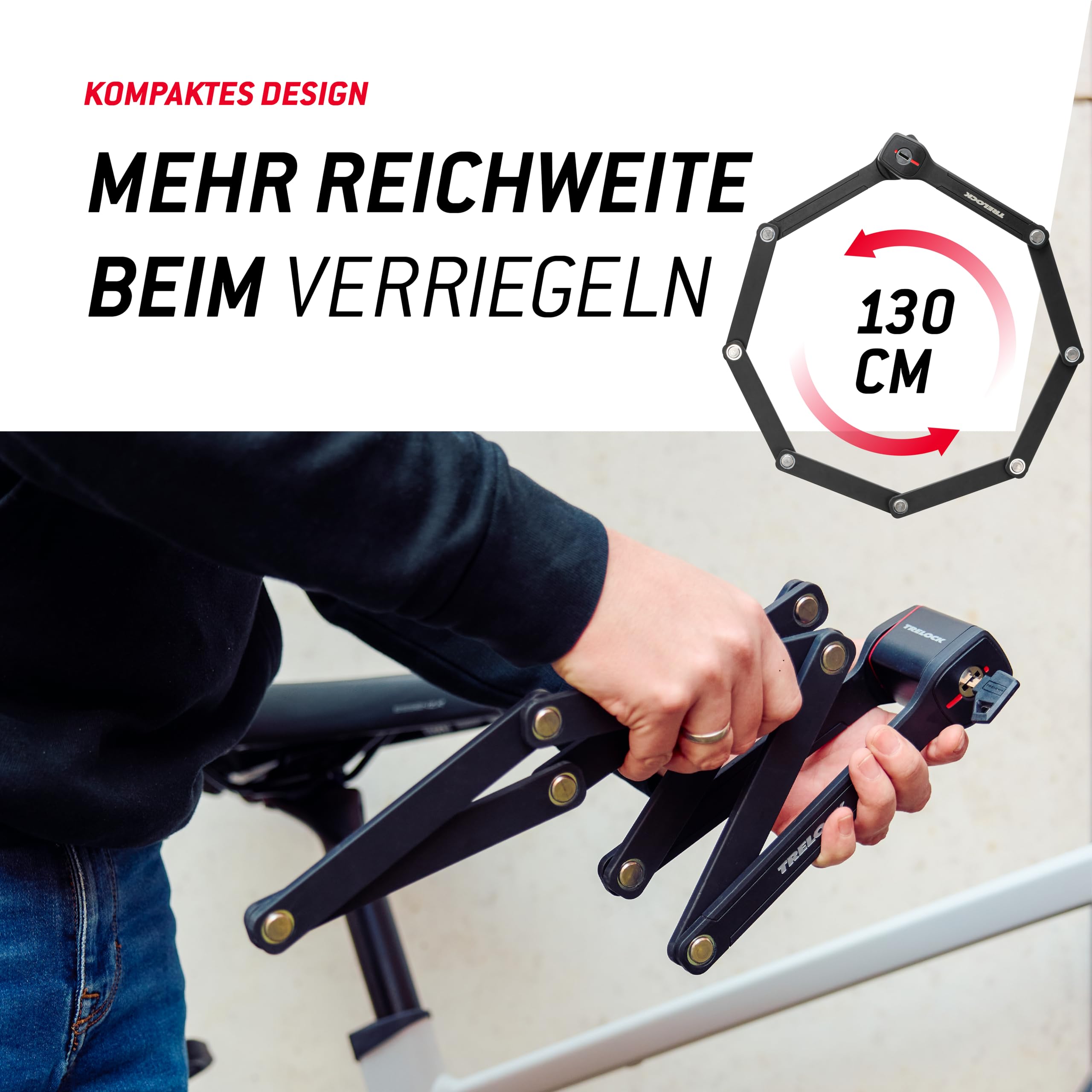 TRELOCK Fold-it Daily – Faltschloss 130 cm – inkl. X-Press-Halterung mit Tracking Tag Fach – Fahrradschloss passend für alle Rahmen