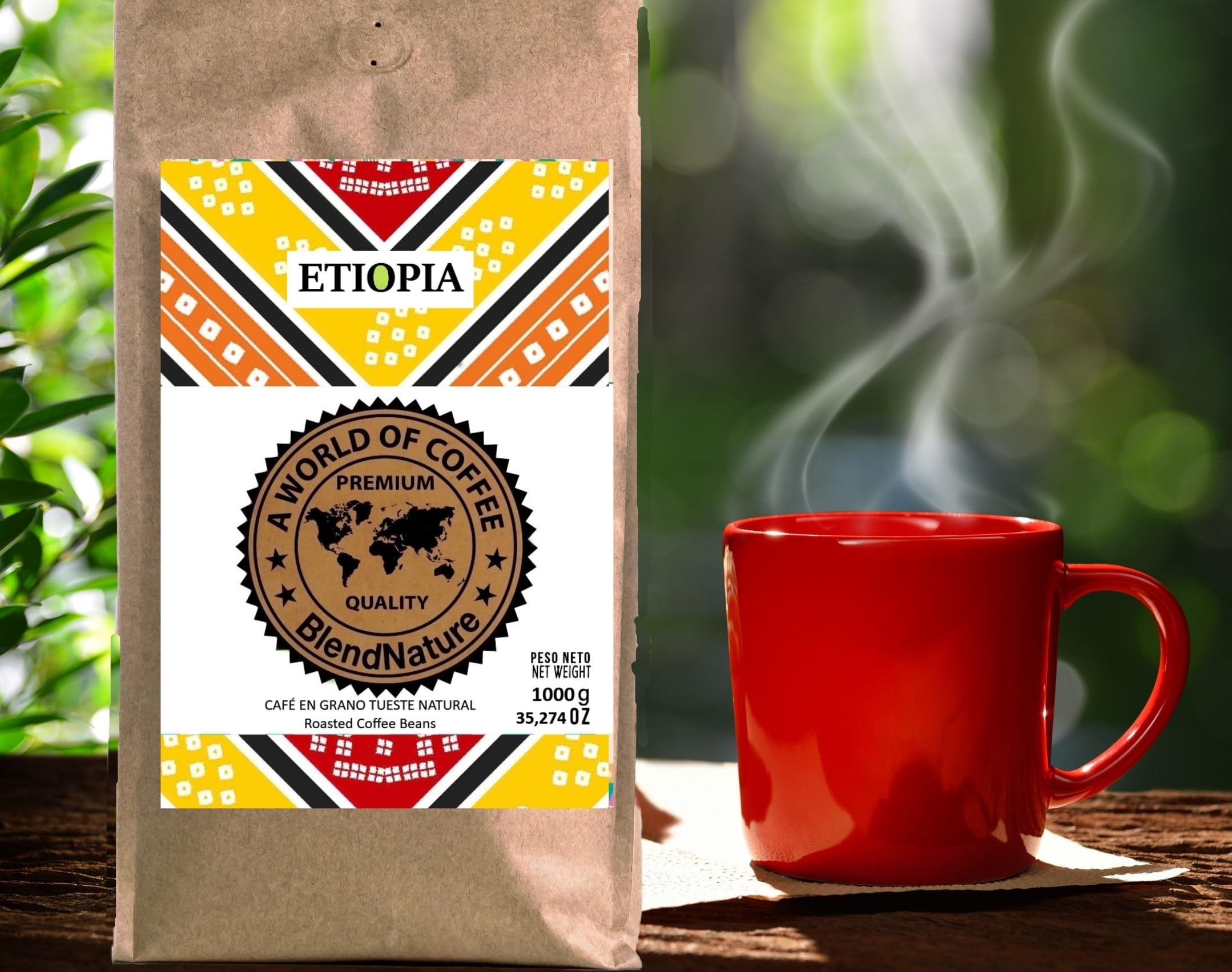 Cafe en grano Arabica tueste natural Origen Único Etiopia–Calificación Excelente 86 puntos por la SCA- Café Dulce equilibrado-Cafe de especialidad-florece a una altitud por encima de 1.800m