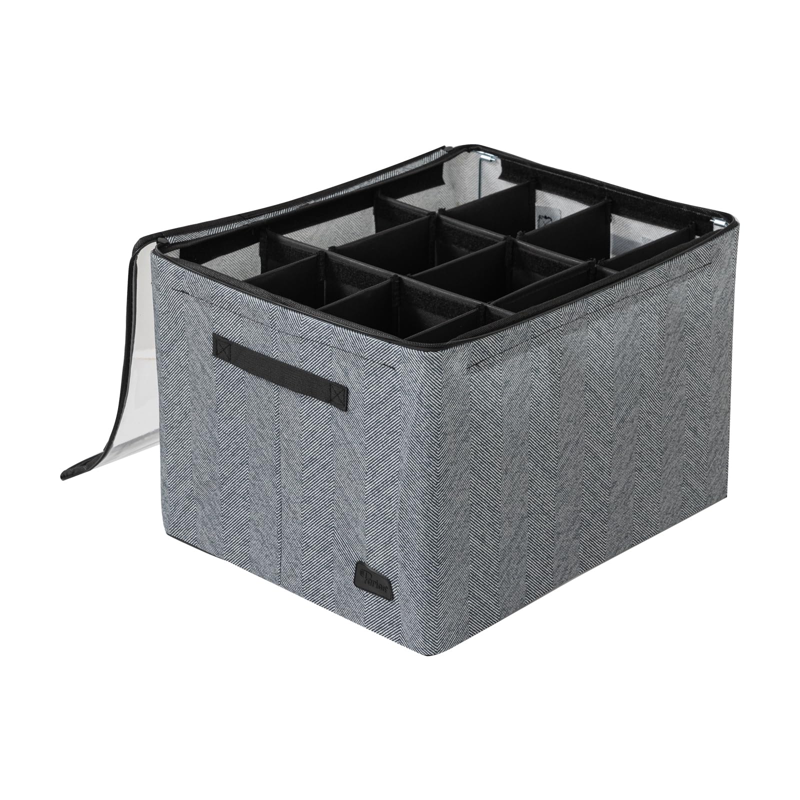 Periea 'Vera' Shoe Storage Box Organiser for Wardrobe, Fits 12 Pairs - Space Saving Shoes Holder with Clear Lids, Stackable Large Shoe Box Storage Containers - Herringbone