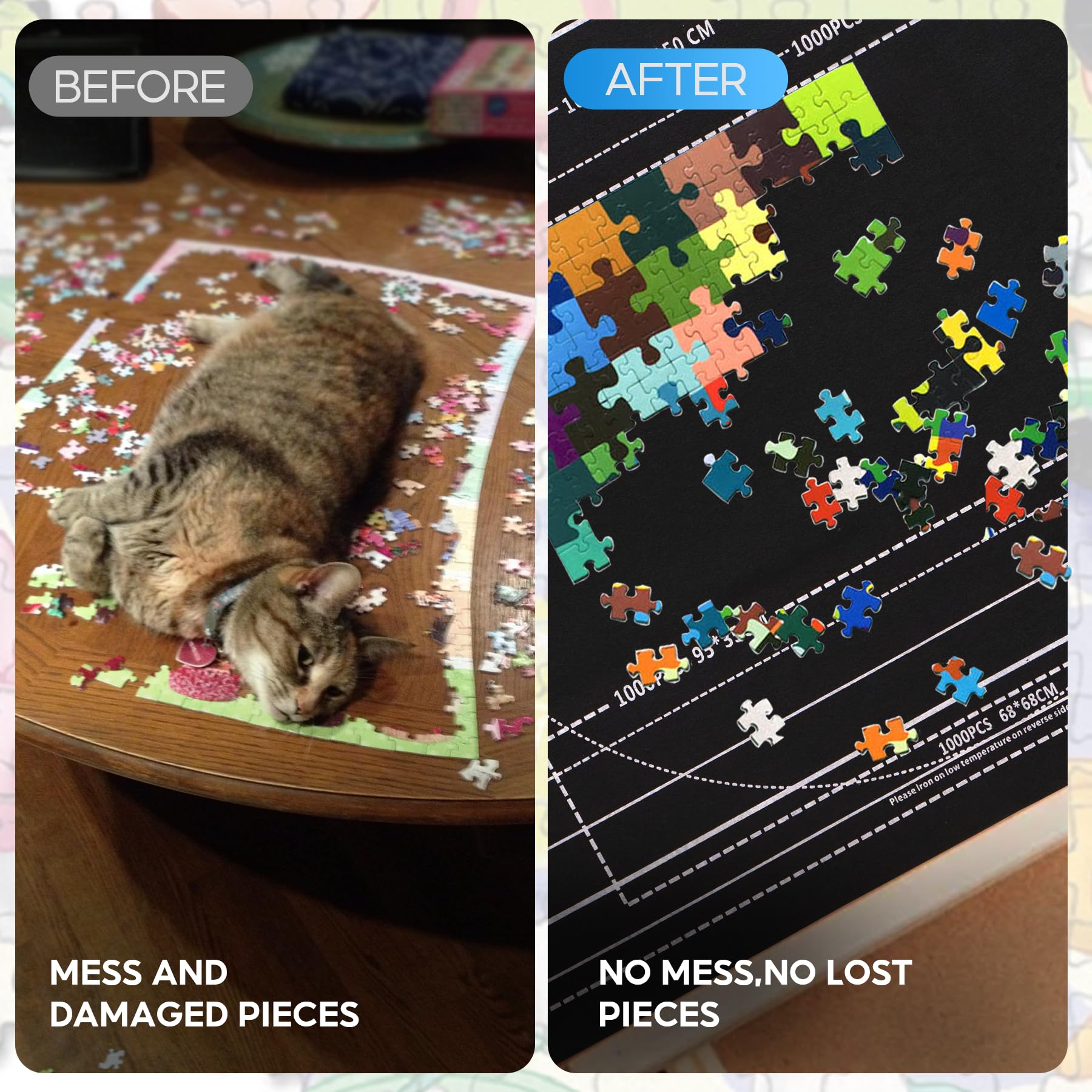 Jigsaw Puzzle Mat Roll Up 1500 2000 3000 Piece Portable Table Puzzle Board Mat Saver Keeper, Smooth Top & Non-Slip Felt Bottom with 6 Sorting Trays, Storage Bag, Inflatable Roller for Kids Adults Gift