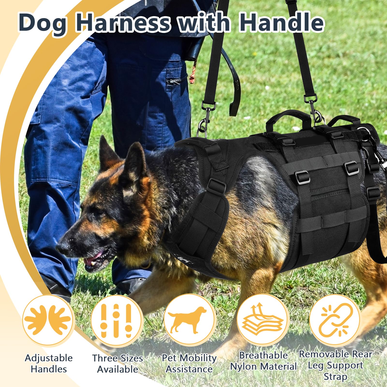 Arnés para perro grande, arnés transpirable para perro de servicio con asa, arnés ajustable de elevación para perro, arnés de asistencia para perro, correa de soporte para perro, arneses grandes para