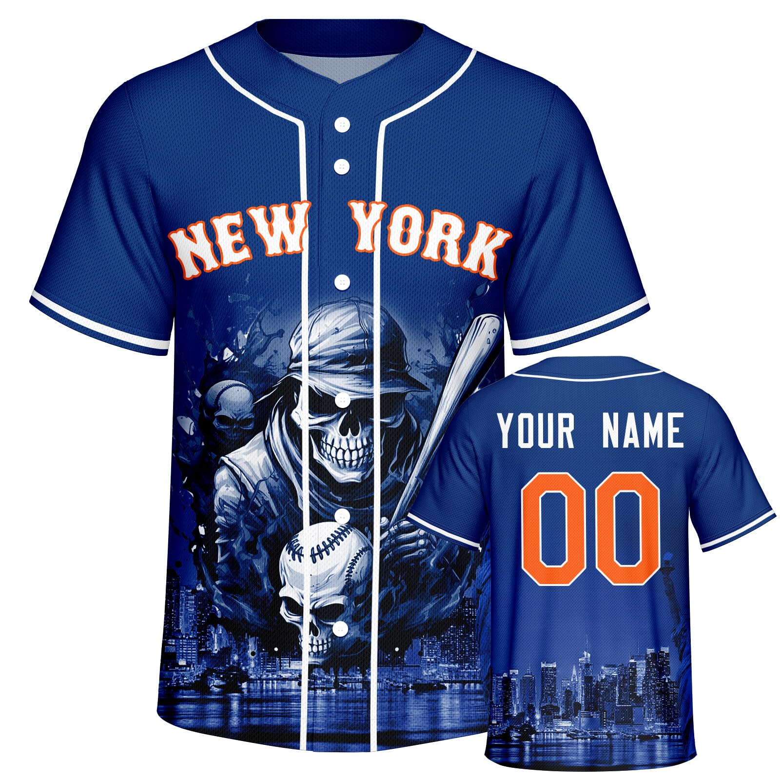 DERE7CO Custom City Baseball Jersey Skull Game Day Skeleton Shirts Halloween Personalize Name Number for Men Women Fans Gift