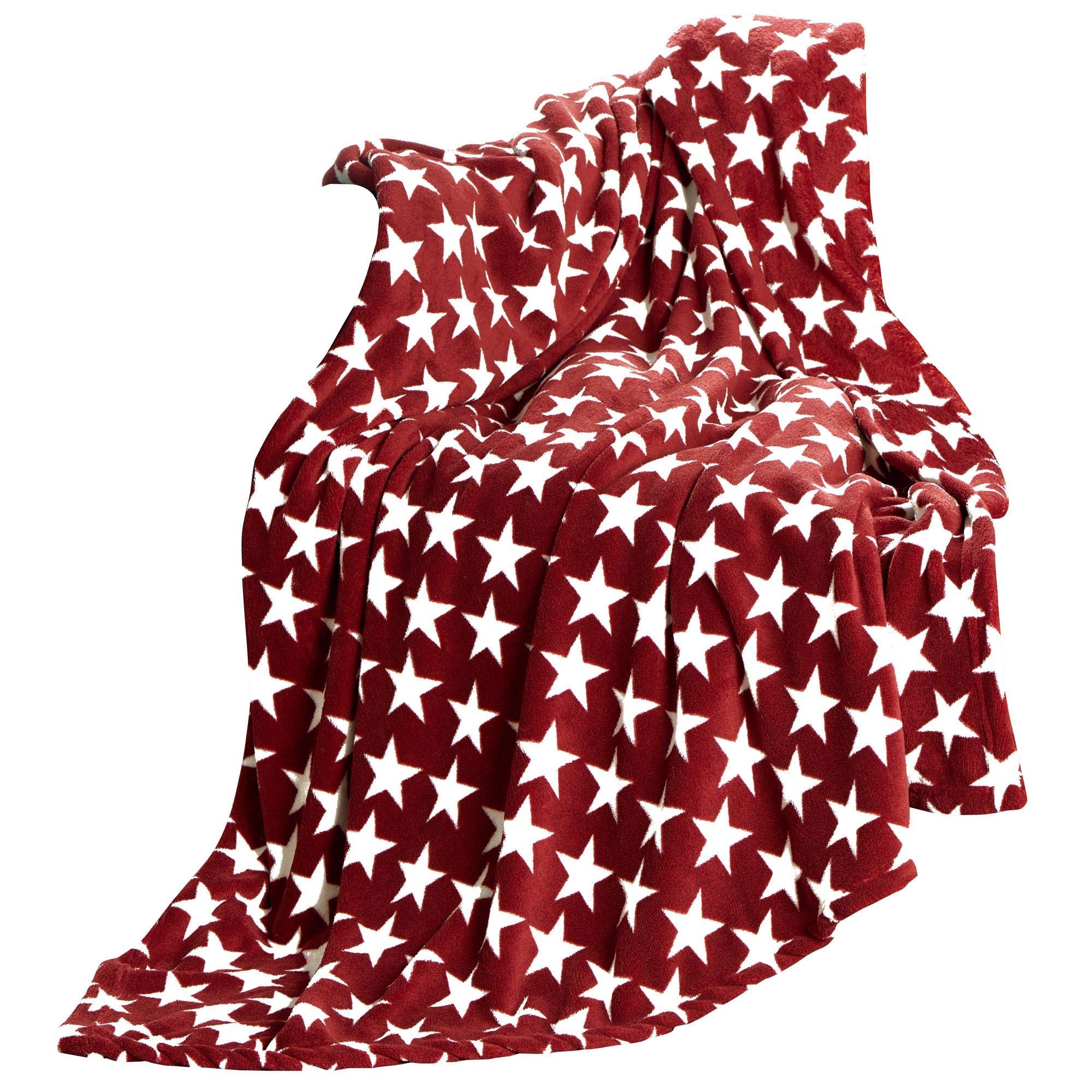 CelinaTex Flauschige Kuscheldecke 150 x 200 cm Bordeaux Decke Sofa Couch Wohndecke weich Stars Mikrofaser Fleece Oeko-TEX Moonlight