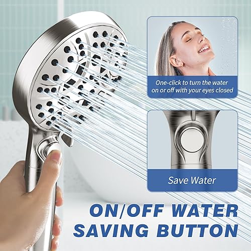 Miniatura 6 de JONKEAN Cabezal de ducha de mano de níquel cepillado con filtro para agua dura, potentes cabezales de ducha de mano de alta presión, cabezal de