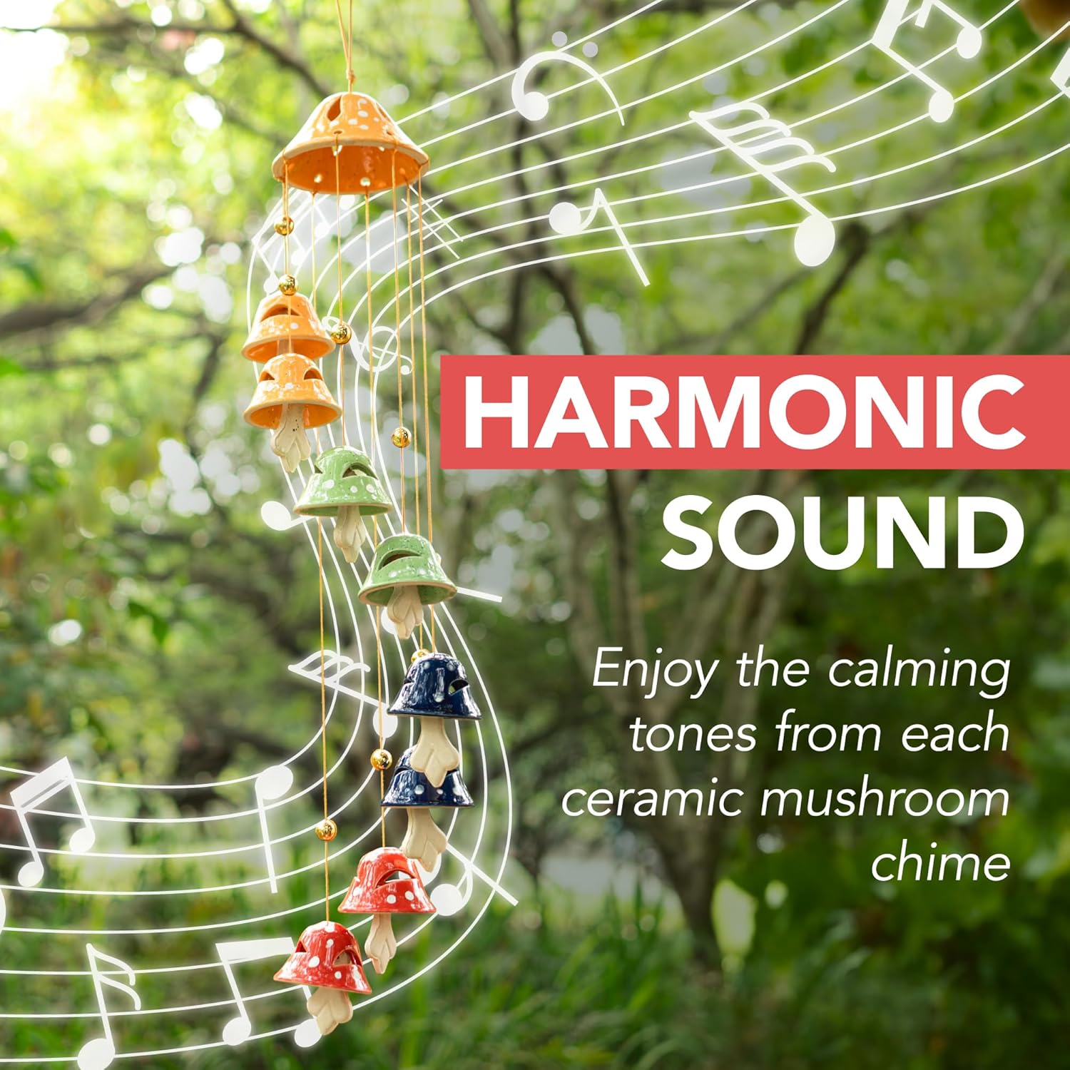 Wiosi Mushroom Wind Chimes for Outside Garden Decor - Mushroom Ornaments Piece - Ceramic Windchimes Outdoors - Indoor Bell Wind Chimes - Perfect Small Ornament for Garden Lovers