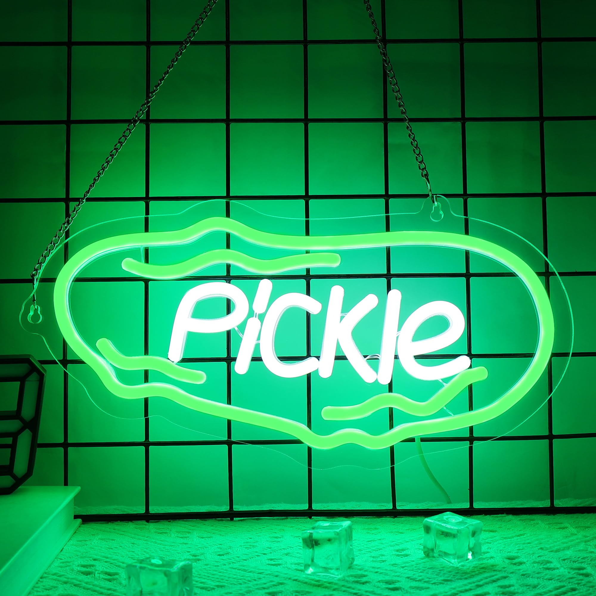 Dill Pickle Neon Signs, Pickle Neon Lights for Bedroom, Neon Wall Light Suitable for Shop Man Cave Game Room Gift Color - 5V USB Power with Hanging Chain Hooks (Pickle)