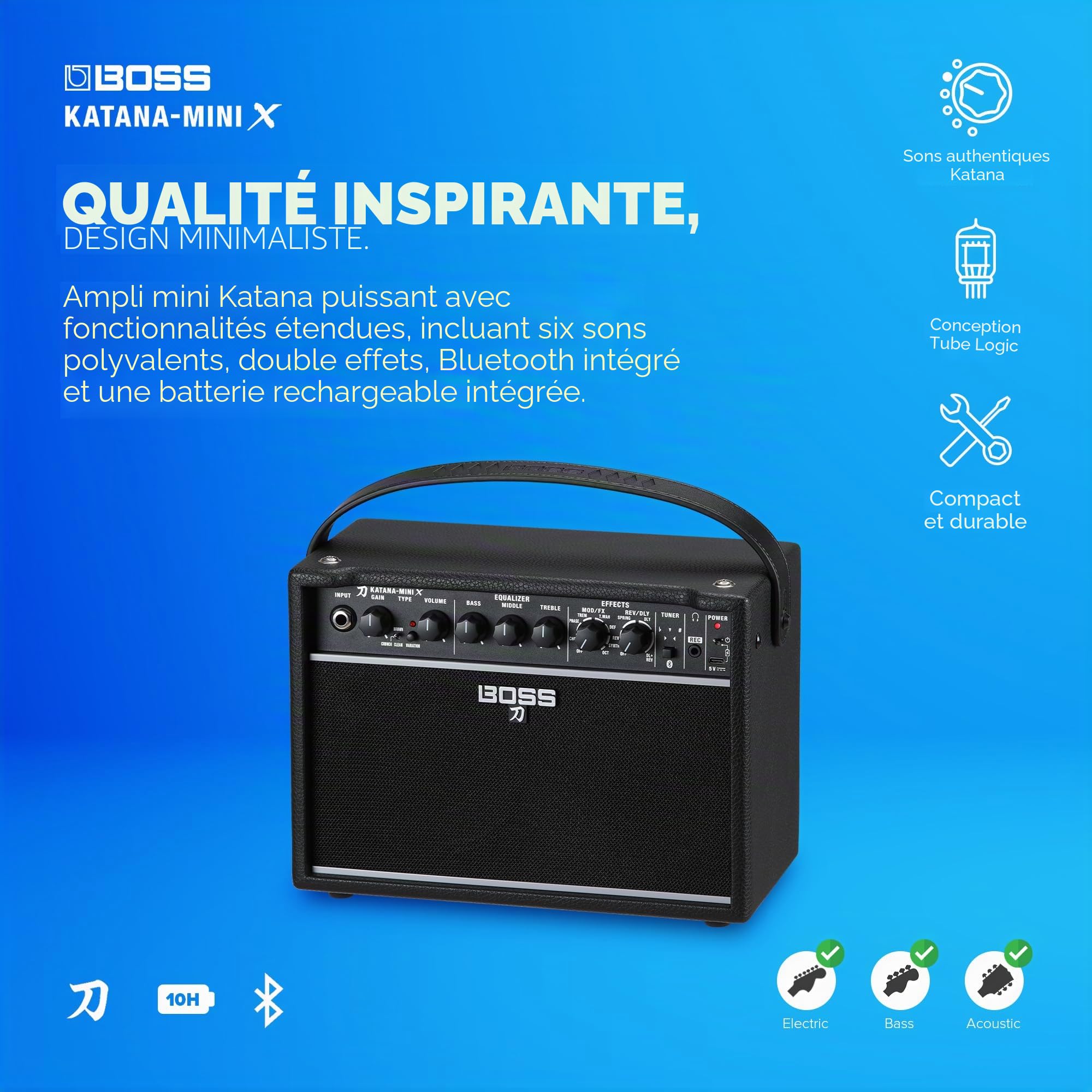 Boss Katana-Mini X Amplificateur de Guitare Portable 10 W 12,7 cm