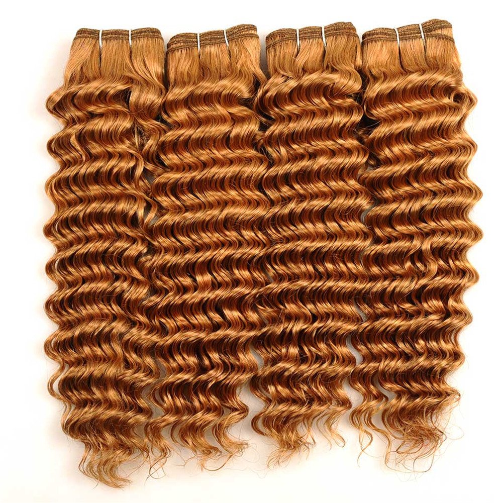 8A Honey Blonde Deep Wave Virgin Hair Weave 3Pcs 100% Unprocessed Strawberry Blonde Deep Curly Hair Weft Extensions Cheap Pure Color #27 Light Brown Wavy Human Hair 3 Bundles Lot (10 10 10)