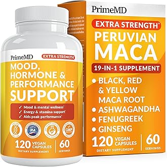 19-in-1 Extra Strength Peruvian Maca Root Capsules - 9125 mg Ashwagandha Supplements with Fenugreek and Ginseng for Mood, Hormone and Performance Support (120 ct)