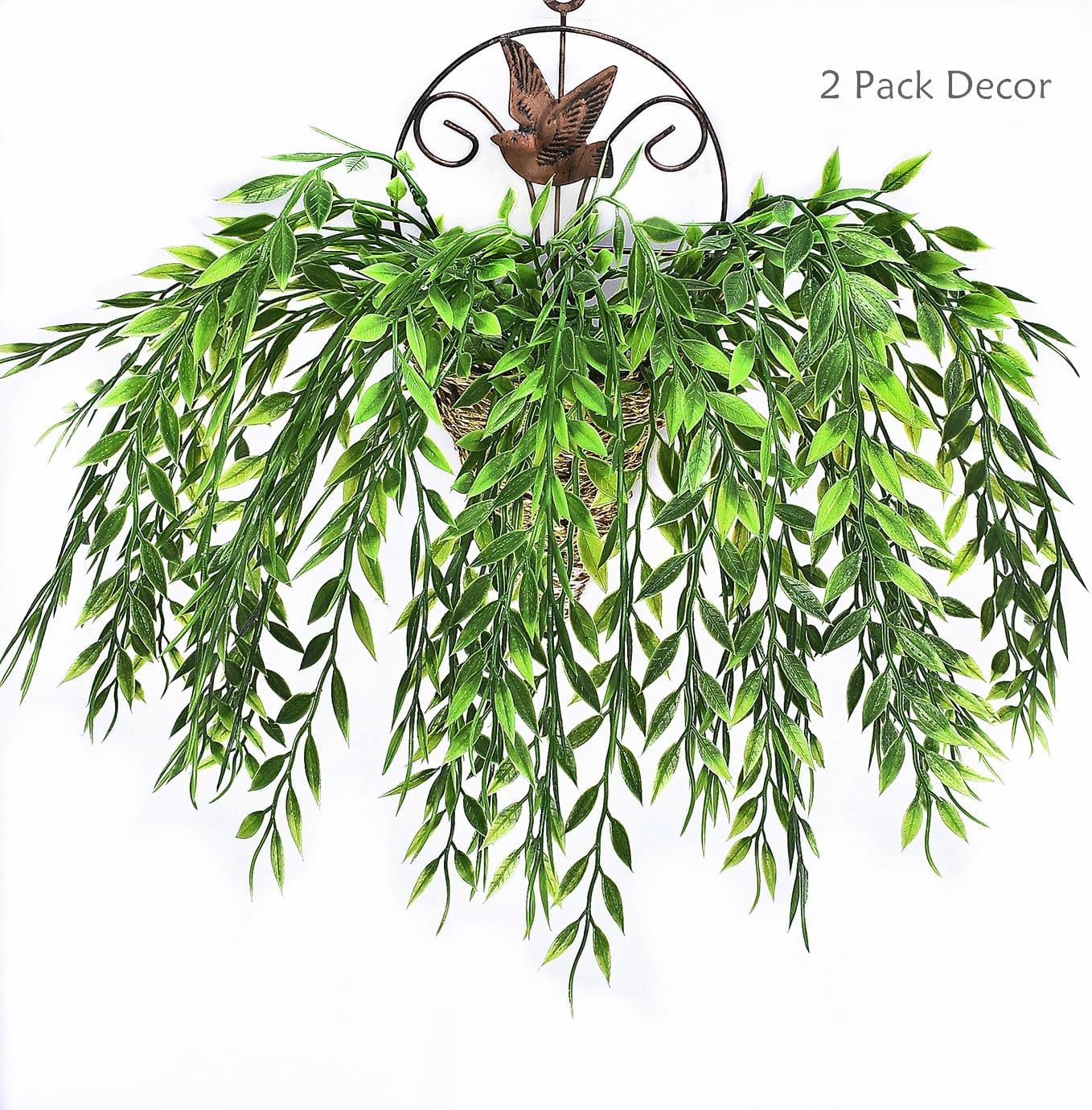 Artificial Weeping Willow Plants, Fake Hanging Vines Decor Plastic Greenery Leaves Faux Ivy for Home Indoor Outdoor Garden Door Wall DIY Basket Planter Filler Wedding Party Decorations Green - 8 Pack