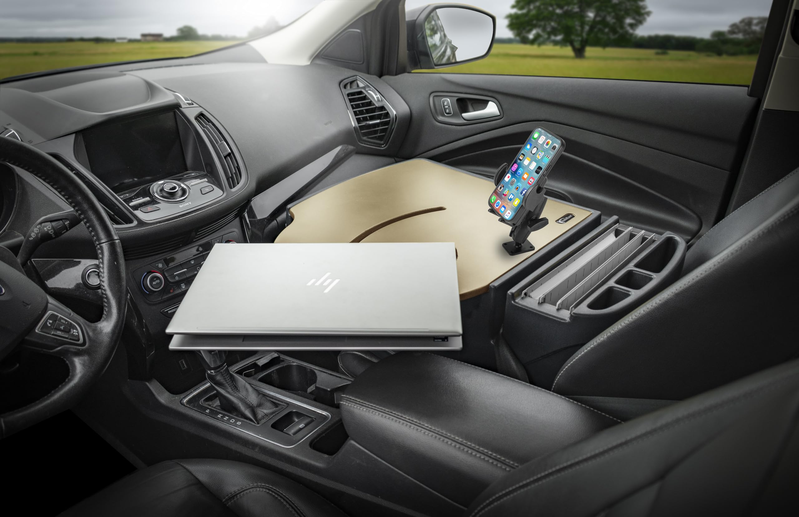 AutoExec Roadmaster - Scrivania da Auto per postazione di Lavoro e Ufficio Mobile, Modello Mojave, con Inverter di Potenza da 400 Watt e Supporto per Telefono