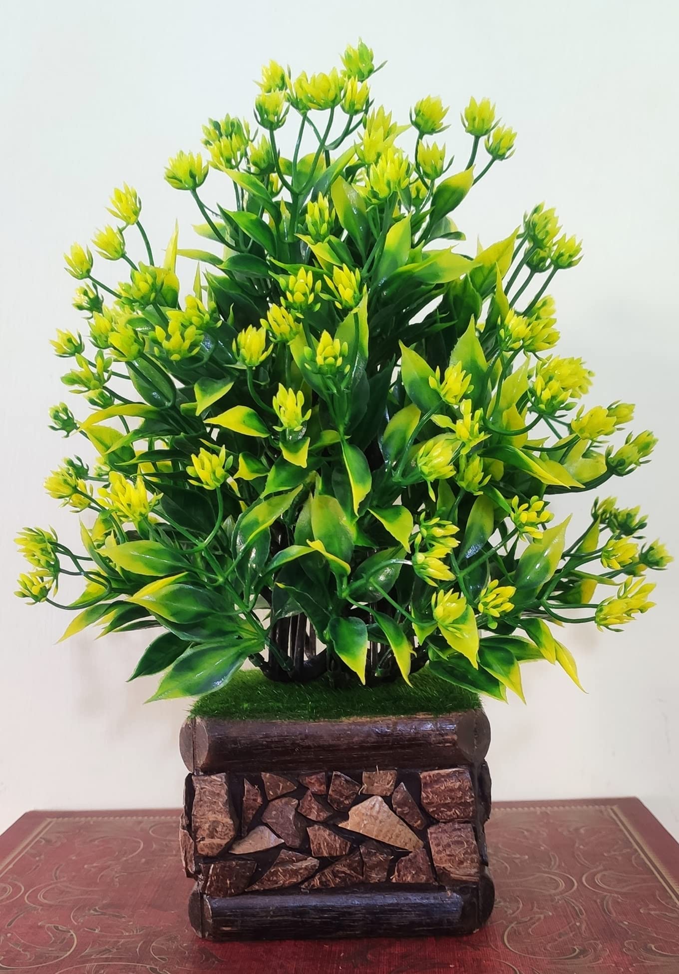 BK MART Plastic Best For Home/Shop/Office Table Flower Top With Stylish Coconut Pot Bonsai Wild Artificial Plant With Pot (24 Cm, Yellow) (B097KGBRH6) Amazon Price History, Amazon Price Tracker