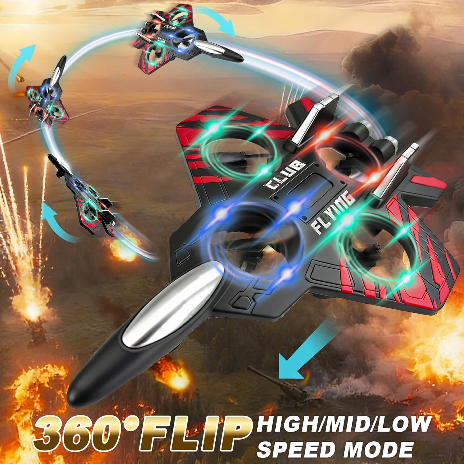 Foam RC Airplane for Kids & Adults, Easy to Fly Remote Control Fighter Jet with LED Lights, 360° Flip Stunt RC Plane, Durable EPP Foam, 2 Batteries, Outdoor Airplane Toy Gift for Boys Ages 8-16