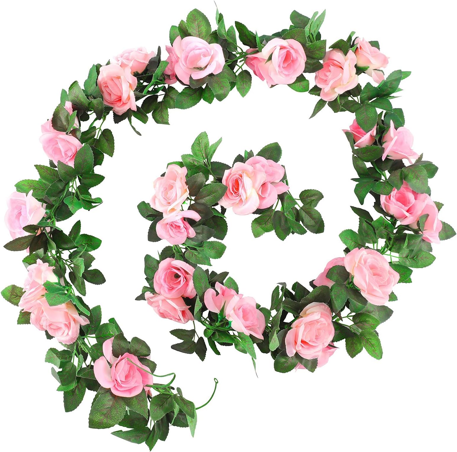 MAKINGTEC Artificial Rose Garland, 2 Pack 15 FT Pink Fake Rose Vine Hanging Flowers Plants Faux Flower for Wedding Home Garden Office Hotel Party Craft Art Decoration