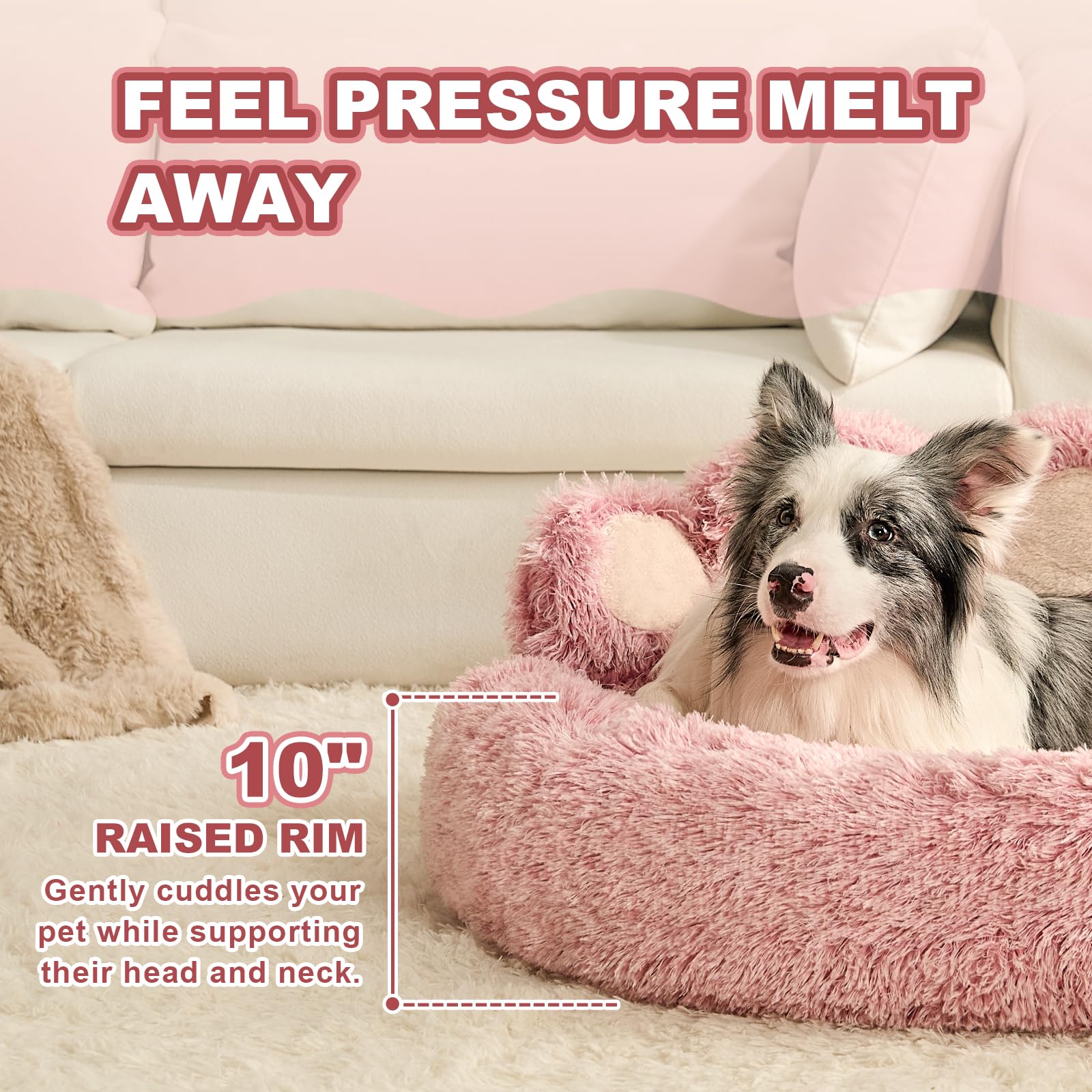 Jiupety Camas para Perros en Forma de Pata, Suave y Mullida Cama Gatos, 81 CM Cama Perros Medianos y Grande Lavable, CóModo y CáLida Cojin Perro, Dog Bed, Pink