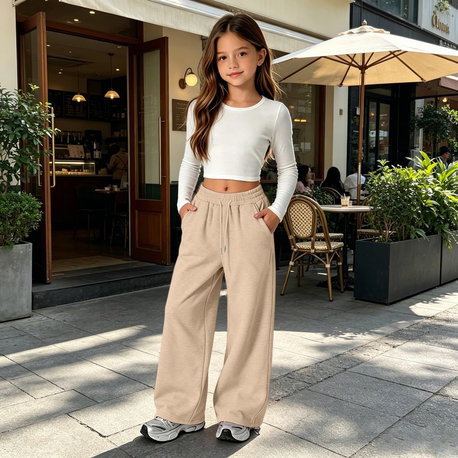 3er-Pack Baggy Jogginghose Mädchen Lange Jogging Sporthose mit Taschen