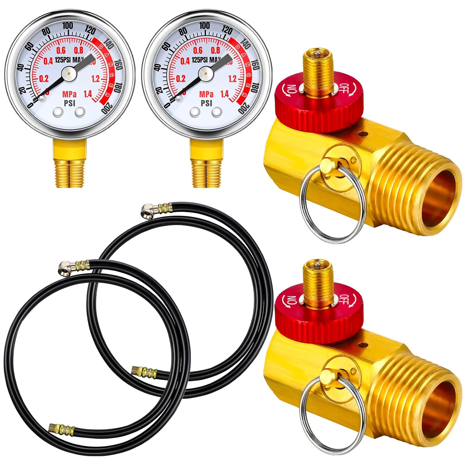 Air Tank Repair Kit Including Safety Valve, 0200 PSI Pressure Gauge and 4 Feet Air Tank Hose