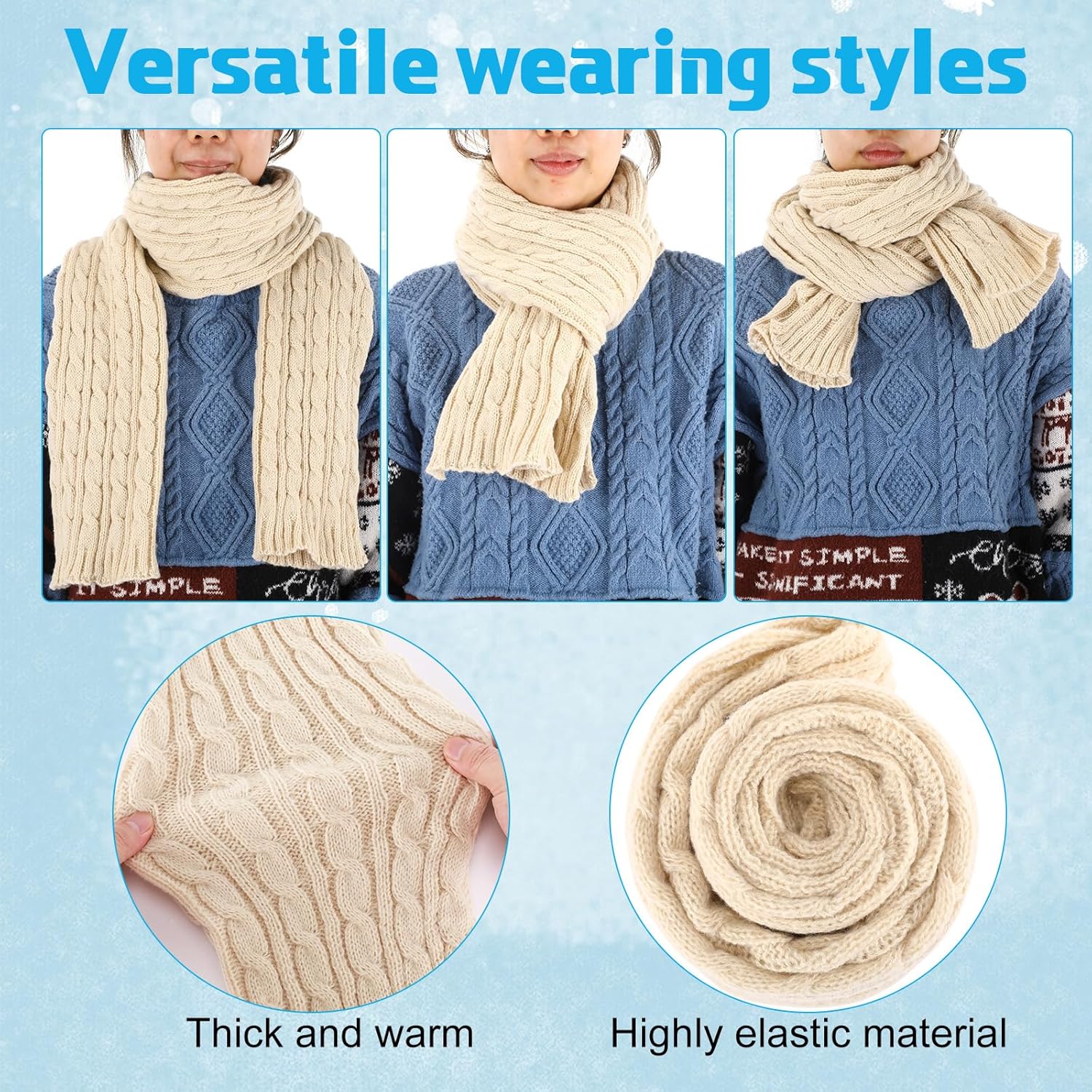 Geyoga 6 Pcs Winter Knit Set with Knit Beanie Hat Long Scarf Touchscreen Gloves Foldable Earmuff Fleece Socks for Women - Image 4