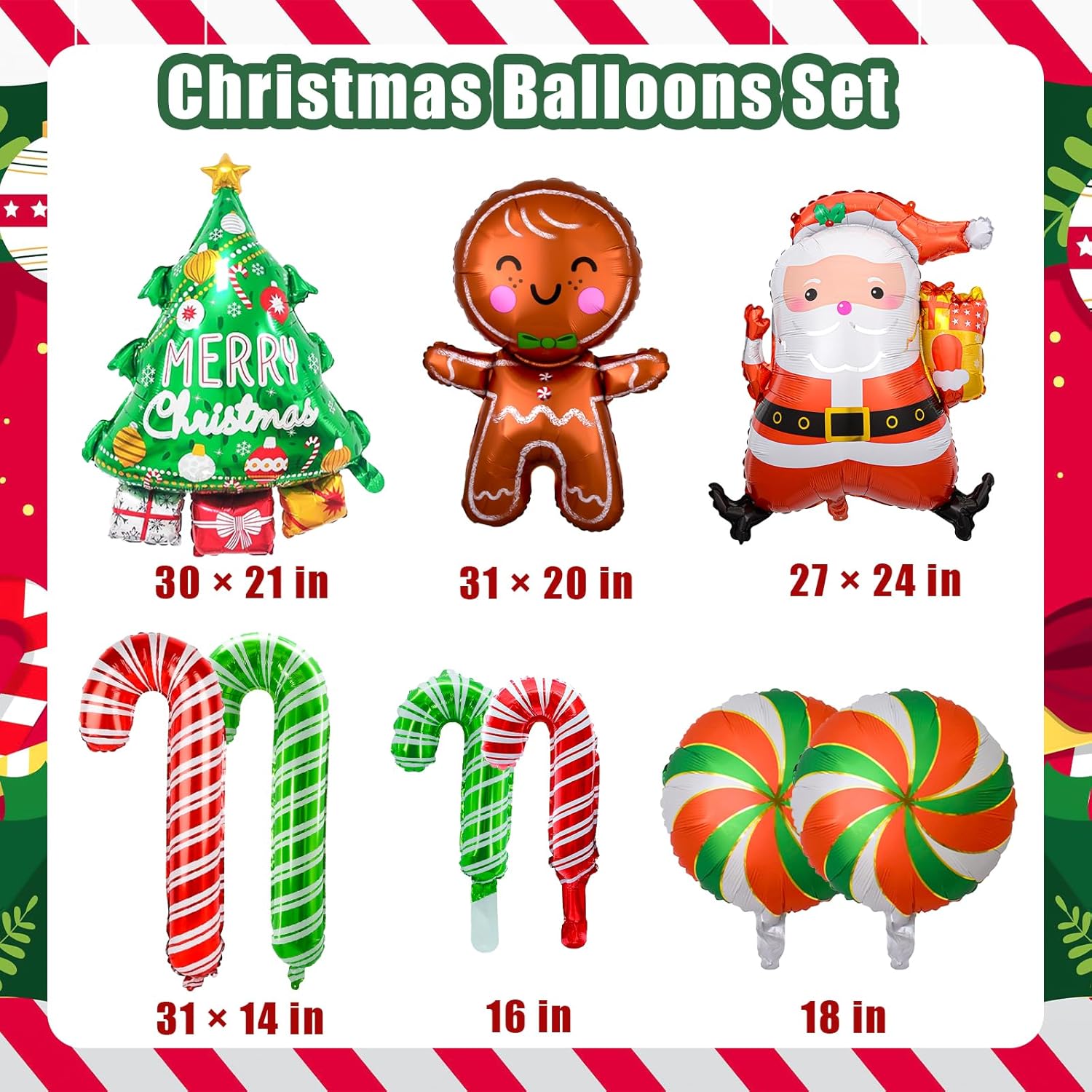 Condition photo showing New/Like New for Gingerbread Man & Santa Foil Party Balloons, Merry Christmas Balloons, Christmas Balloons for New Year Eve Holiday Festival Birthday Party Decorations (Santa & Gingerbread)