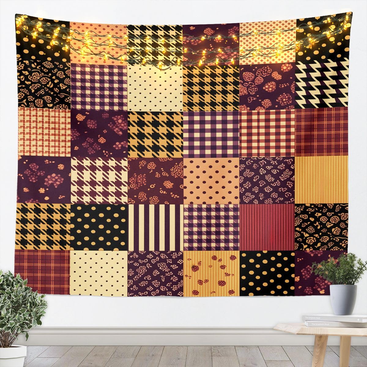 Tapis mural Patchwork vintage, motifs rétro mixtes Tapisserie Dortoir XXL