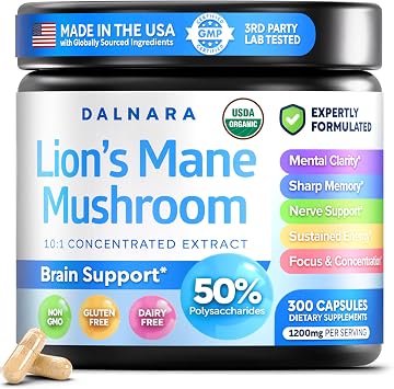 USDA Organic Lions Mane 50% Polysaccharides, 300ct | Focus | Brain Health